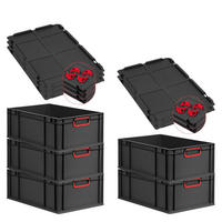 EUROBOX 5x NextGen Color mit Auflagedeckel 22x40x60 cm 44 Liter Schwarz Griffe rot zu - Rot/Schwarz, Kunststoff (40/22/60cm) - PROREGAL