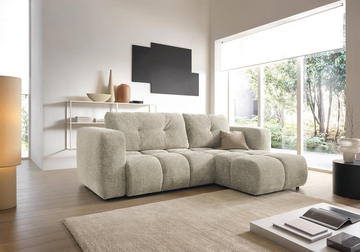 ECKSOFA ARTE 02 Creme Chenille mit Schlaffunktion - Creme, Holz (273/176cm) - MASSENO