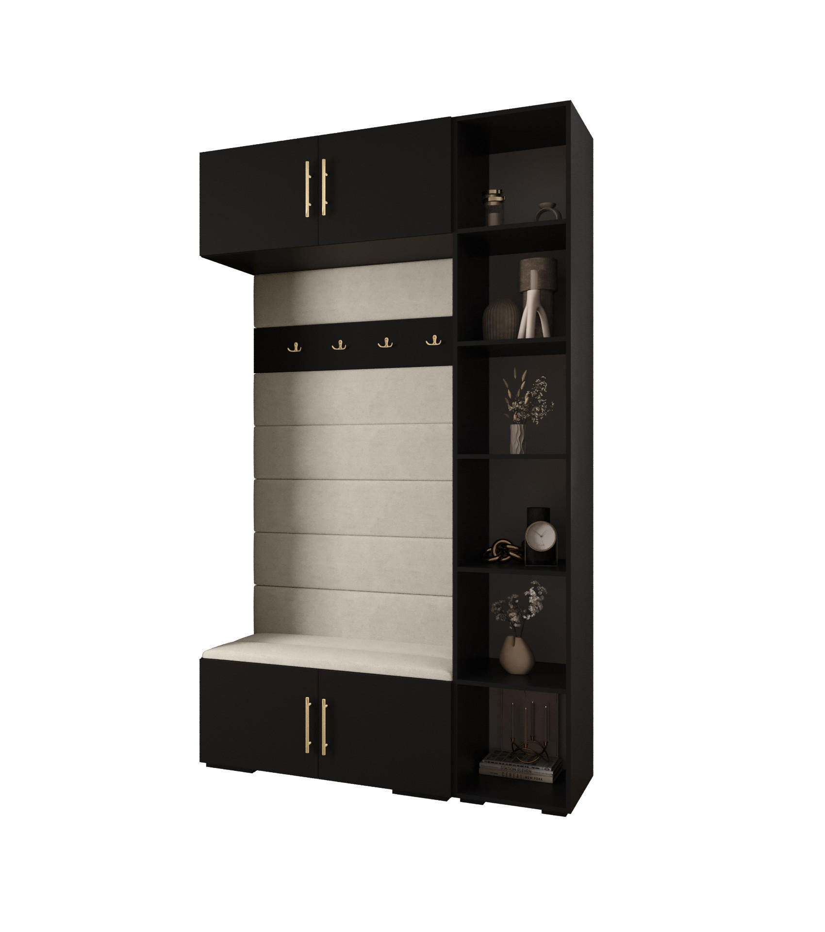 Abiks Möbel Garderoben-Set Schwarz, Beige, Gold 140x236.7x47 cm