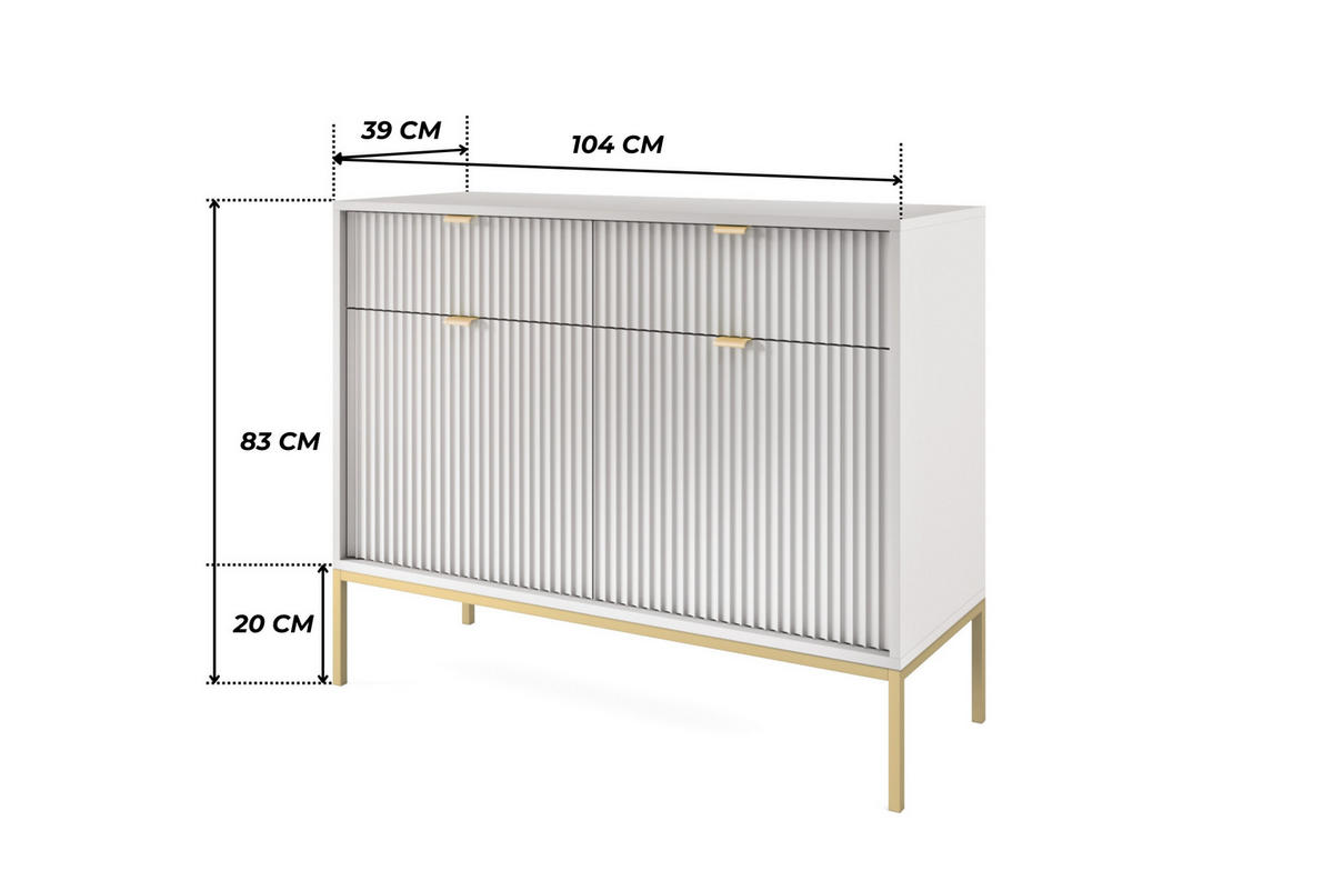 GRAUE Moderne Geriffelte Kommode KIOTO K2D2SZ (Gold Gestell, Soft-Close Türen) - Beige/Goldfarben, Holz/Holzwerkstoff (104/83/39cm) - Ravio