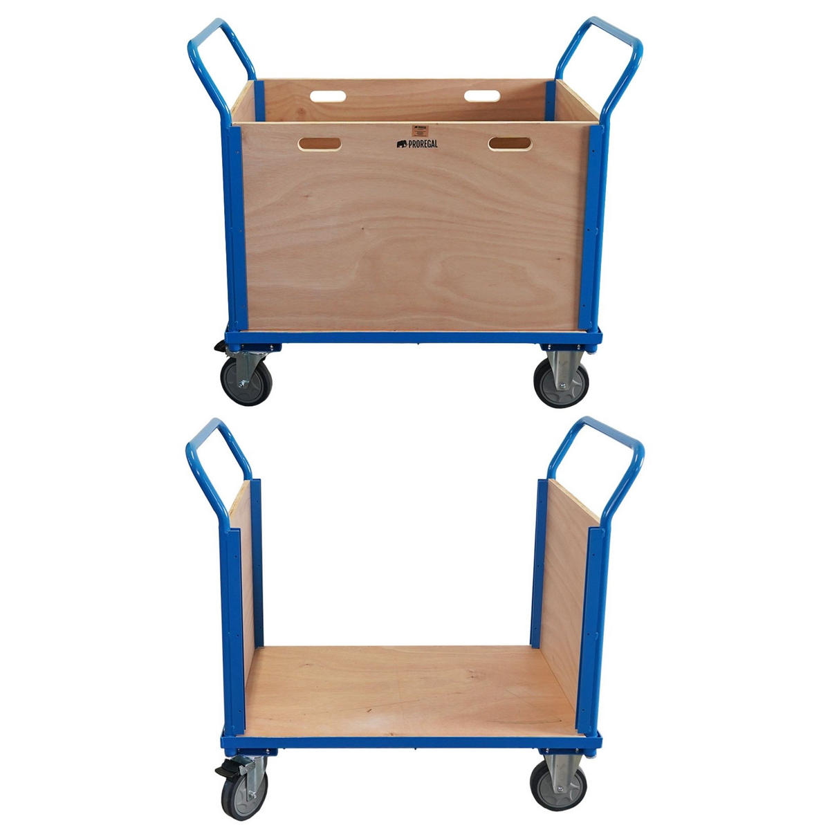 TRANSPORTWAGEN mit abnehmbaren Holzwänden 102x113x60cm Traglast 400kg Lichtblau - Blau, Metall (60/113/102cm) - PROREGAL