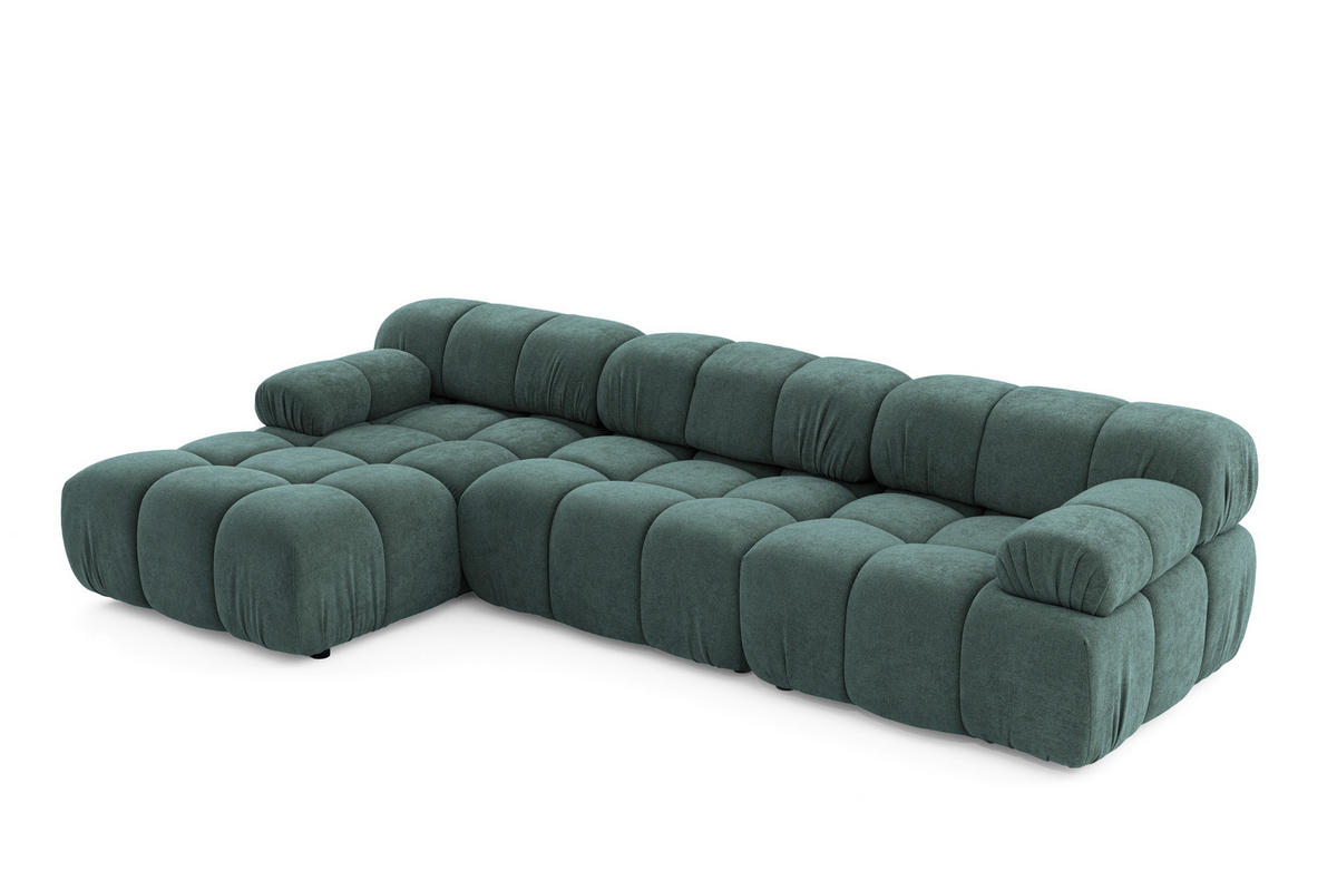 MODULARES Ecksofa MOMENTUM L, Links, Breite 282 cm, strukturierter Stoff, Blaugrau - Chromfarben/Blaugrau, Holz/Textil (282/155cm) - Muffo