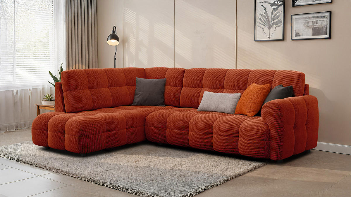 ECKSOFA MELLOW 5-Sitzer, dunkelorange - Dunkelorange/Schwarz, Holz/Textil (283/191cm) - Courtois Laville
