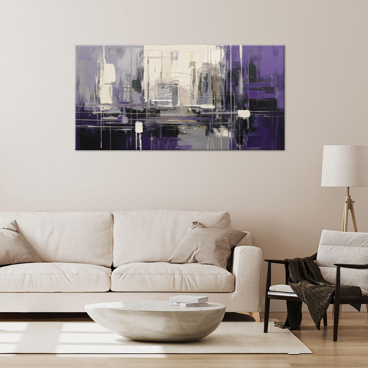 LEINWANDBILD Geometrische Abstraktion Violett 120x60cm - Lila, Textil (120/60cm) - Feeby