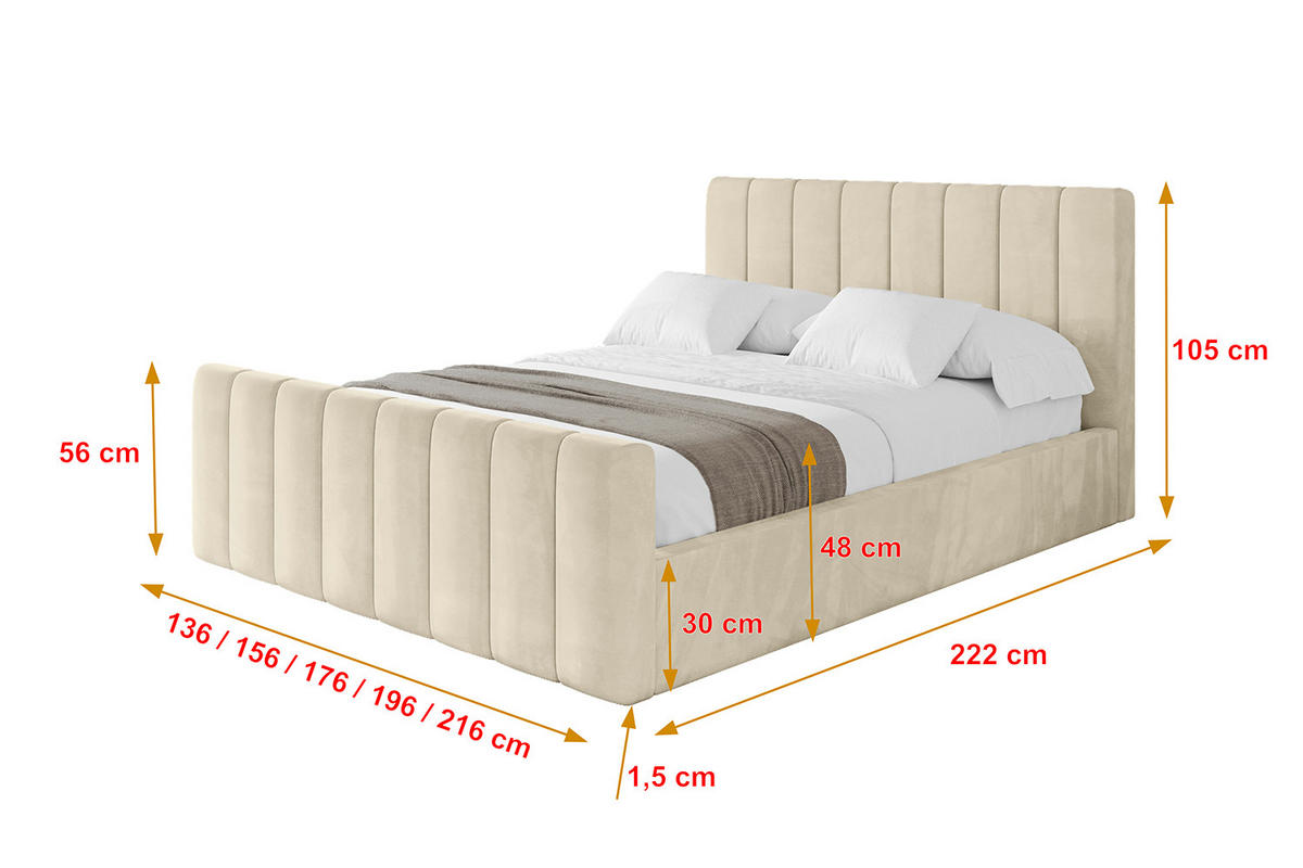POLSTERBETT mit Bettkasten, Fußteil und Lattenrost, Boxbett mit Matratze H3/H4 - STERA-Z 140x200 Beige - Cappuccino, Holzwerkstoff/Textil (140/200cm) - ALTDECOR