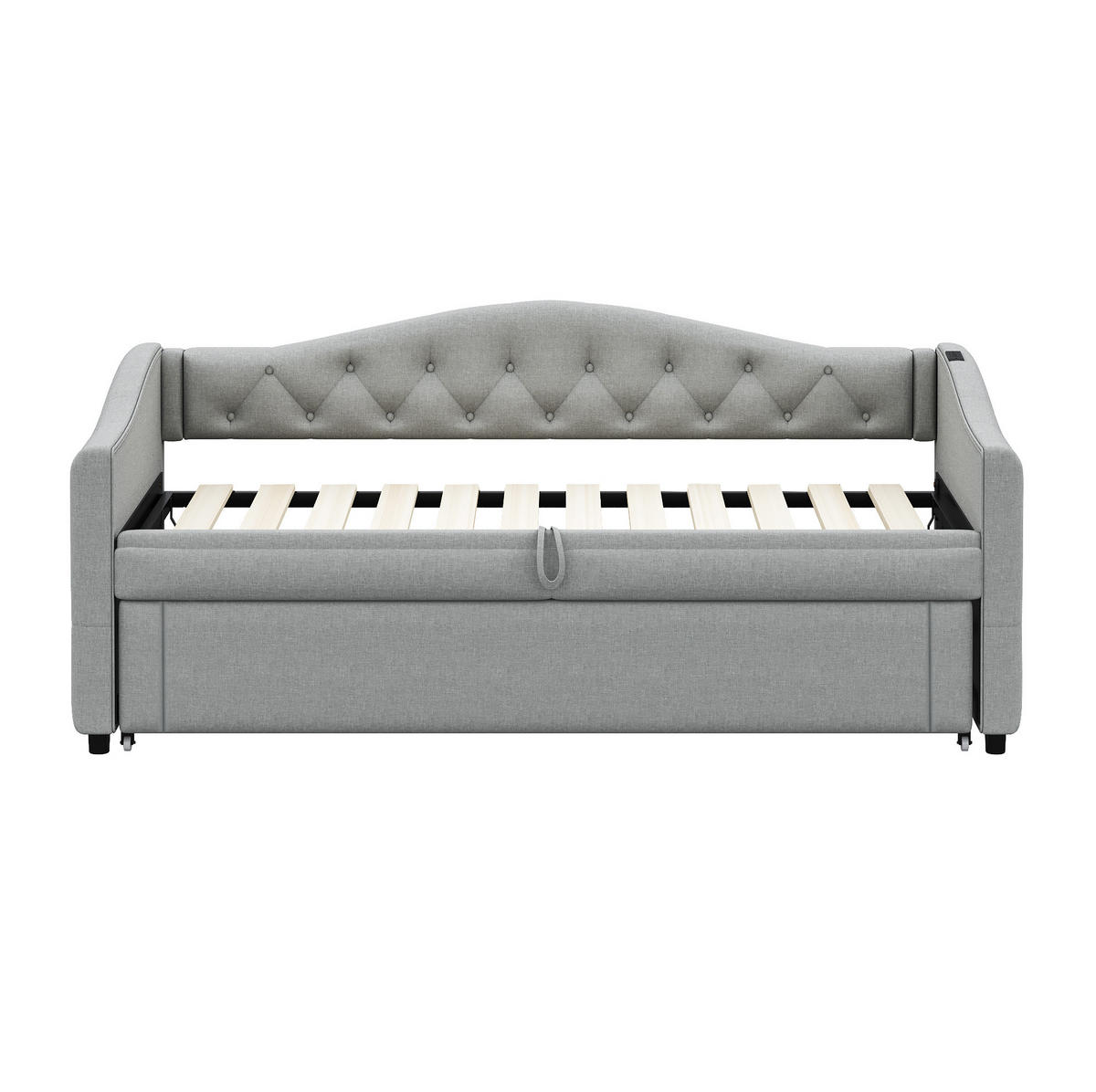 POLSTERBETT 90/200 cm Grau mit USB-Anschluss und Leinenbezug - Grau, Textil (90/200cm) - Flora Grace