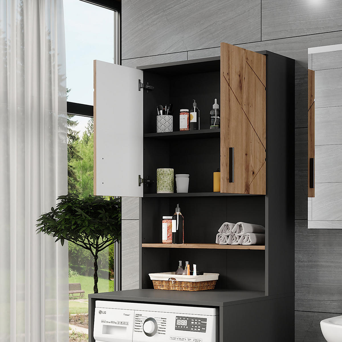 KONSTRUKCE SKŘÍŇKY NA PRAČKU Irma Antracit/Artisan - antracitová/dub artisan, kompozitní dřevo (68/103.5/30cm) - Vicco