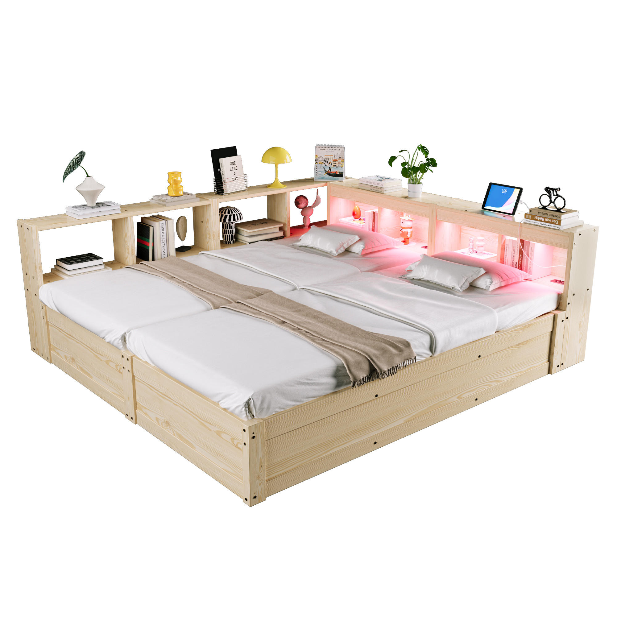 BETT multifunktional 90/180x200 cm MDF Natural Wood 2-teilig - Naturfarben, Holzwerkstoff (90/200cm) - Meubliv