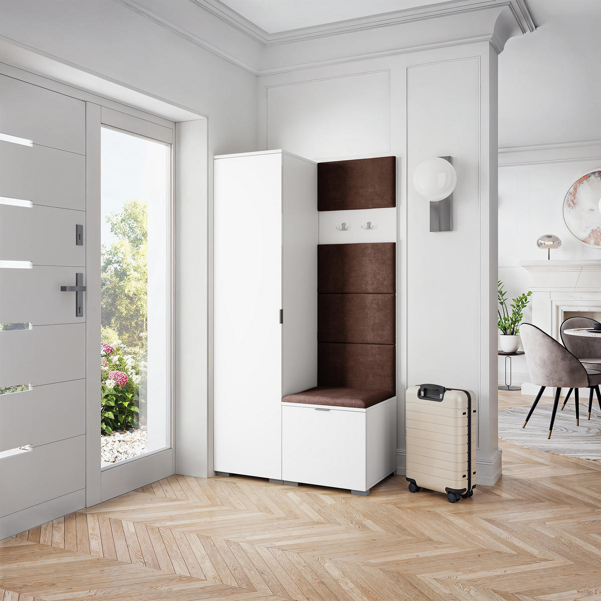 GARDEROBENSCHRANK LORI 95/181/51 cm Modern Garderobe-Set Weiß - Weiß/Braun, Holzwerkstoff (95/181/51cm) - MASSENO