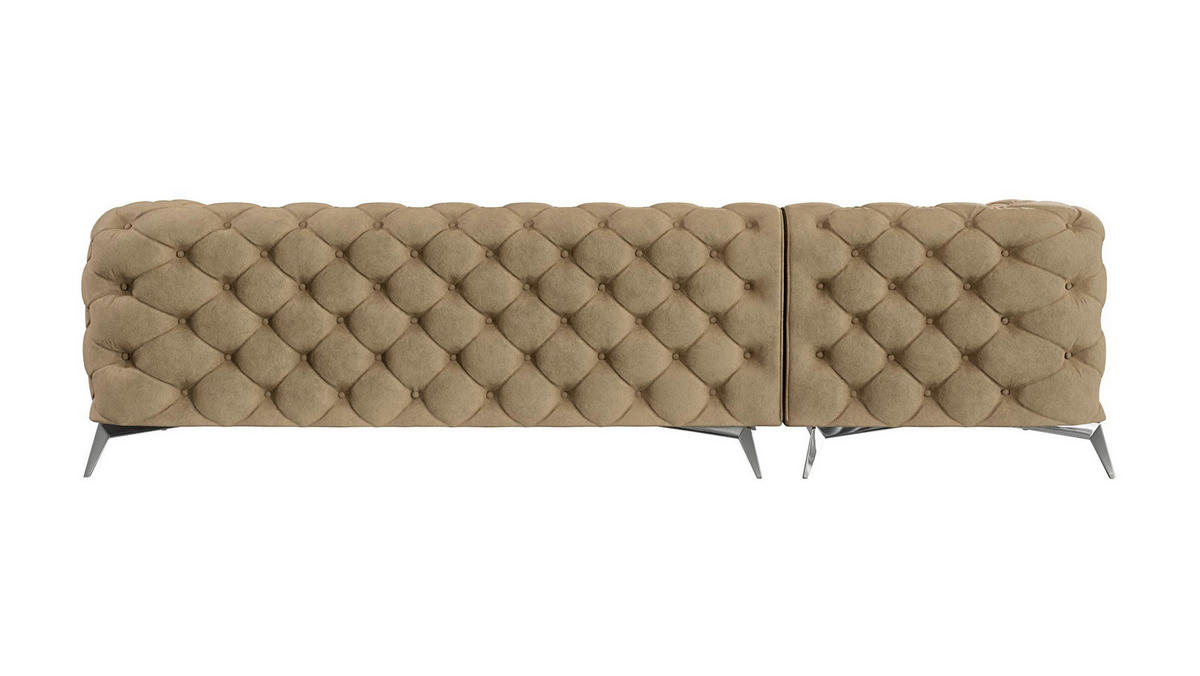 ECKSOFA Chesterfield Laura Beige Samt - Beige/Silberfarben, Holz/Textil (305/200cm) - S-Style Möbel