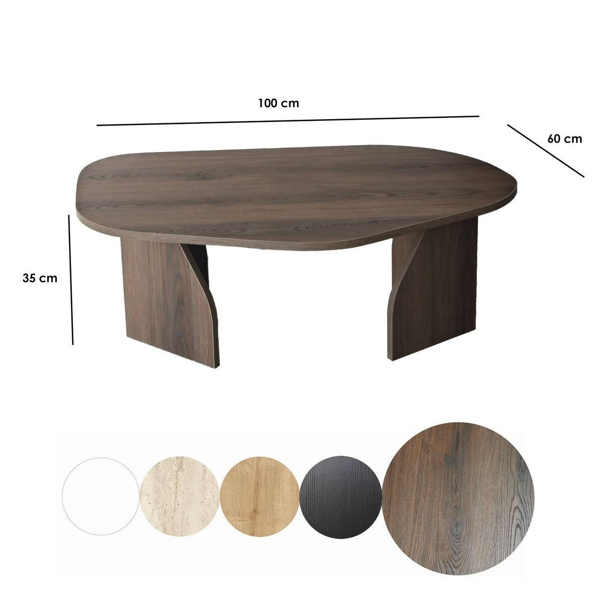SOFFBORD med organiskt formad skiva och breda ben, 100 cm långt - ROCK - Naturfärgad, Träbaserade material (66/60/35cm) - Calicosy