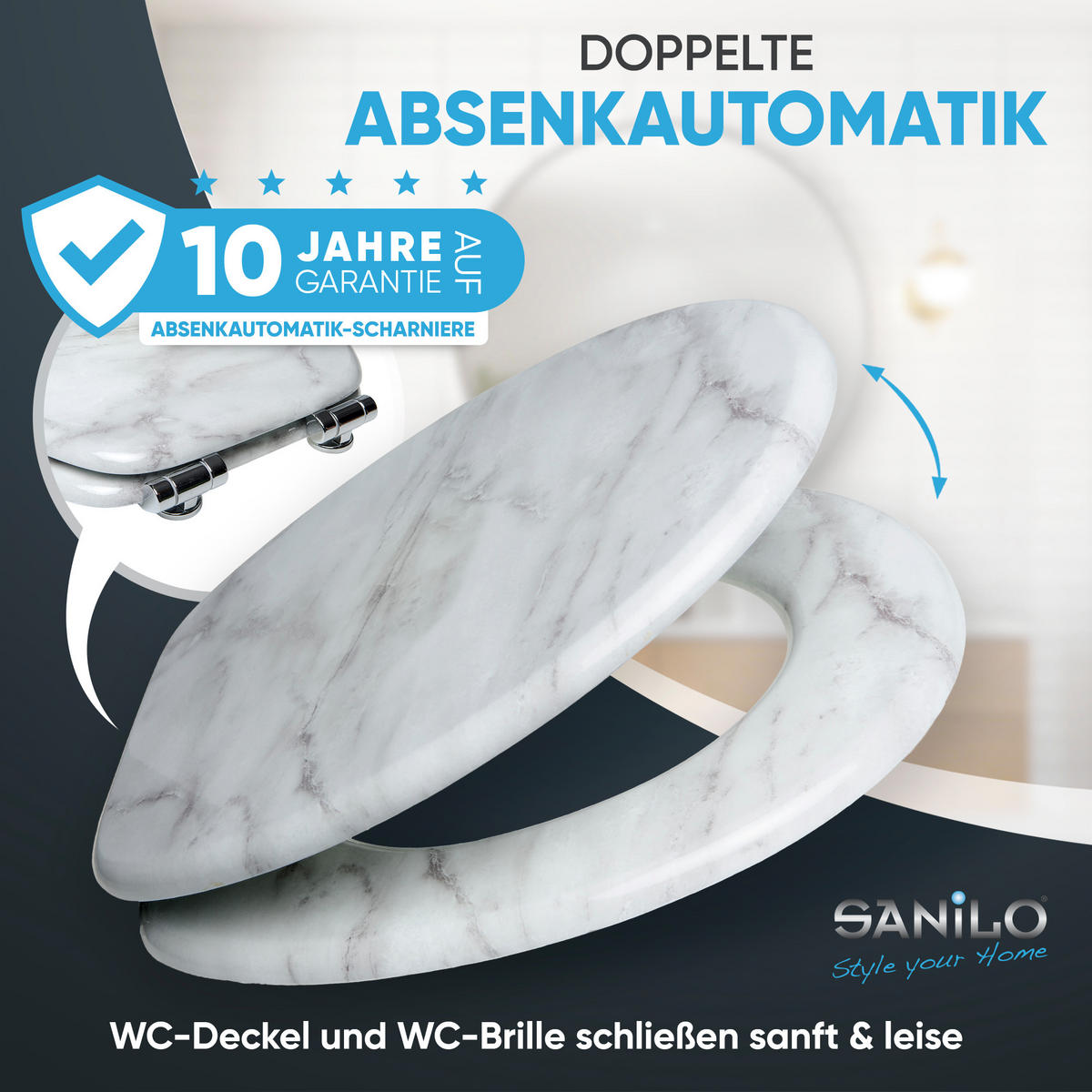 WC-SITZ mit Absenkautomatik Marmor - Grau, Holzwerkstoff (38/6/47cm) - Sanilo