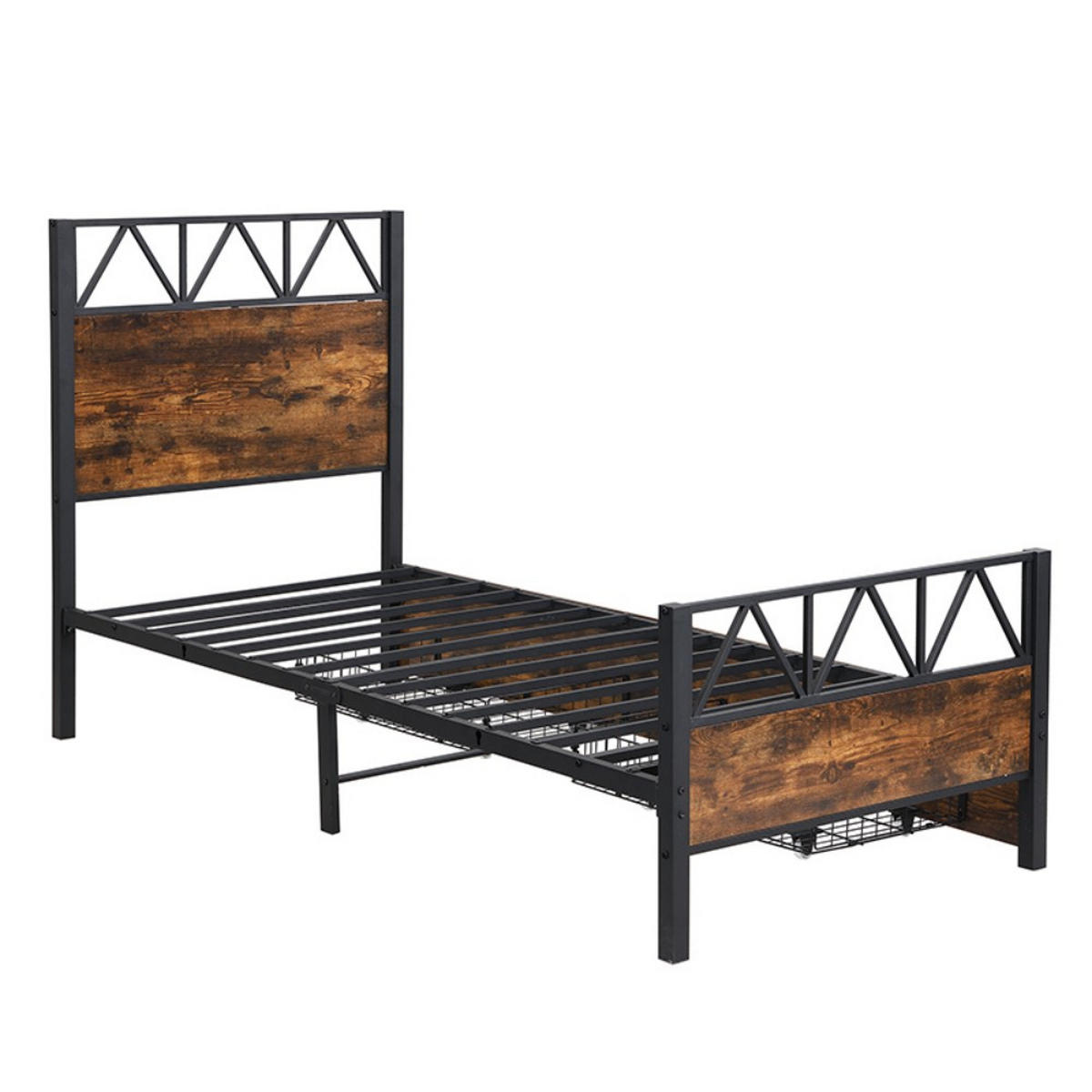 METALLBETT 90x200cm in Schwarz + Walnuss mit Zwei Schubladen - Walnussfarben, Metall (90/200cm) - KOMHTOM