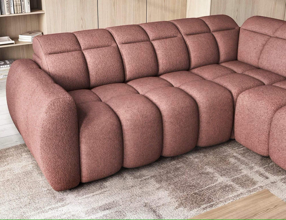 ECKSOFA mit elektrischem Sitzvorschub, Bettkasten und verstellbare Kopflehnen - Rosa, Naturmaterialien/Textil (208/258cm) - Eltap
