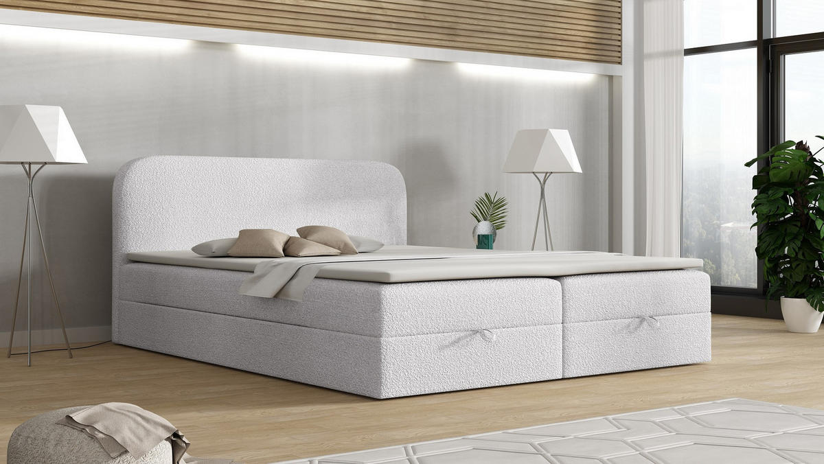 BOXBETT BOUCLE 2 140 x 200 Weiss - Weiß, Textil/Metall (140/200cm) - VLR BEDS