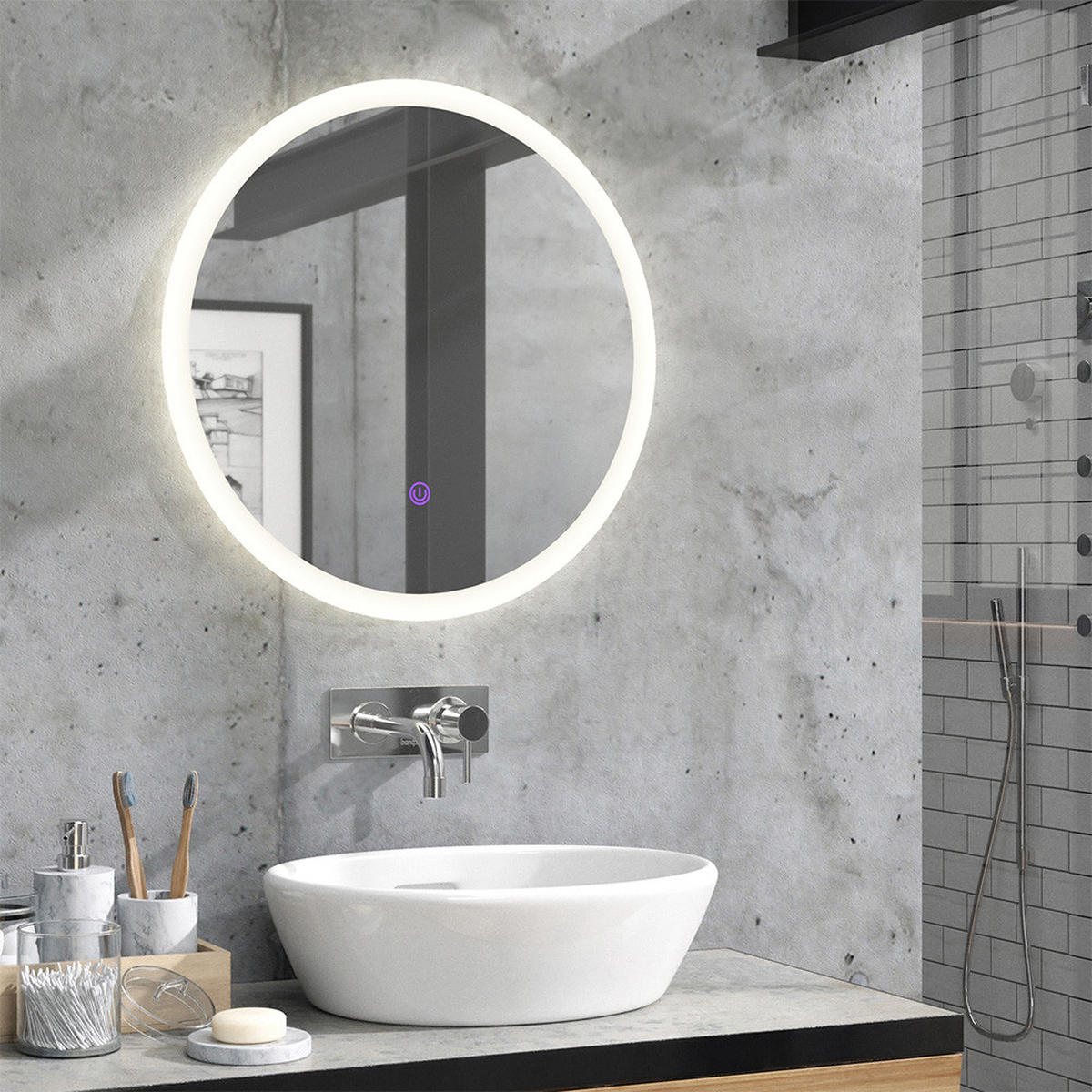 BADEZIMMERSPIEGEL Weiß 60 x 60 cm Rund - Weiß, Glas (60/60/3cm) - Vicco
