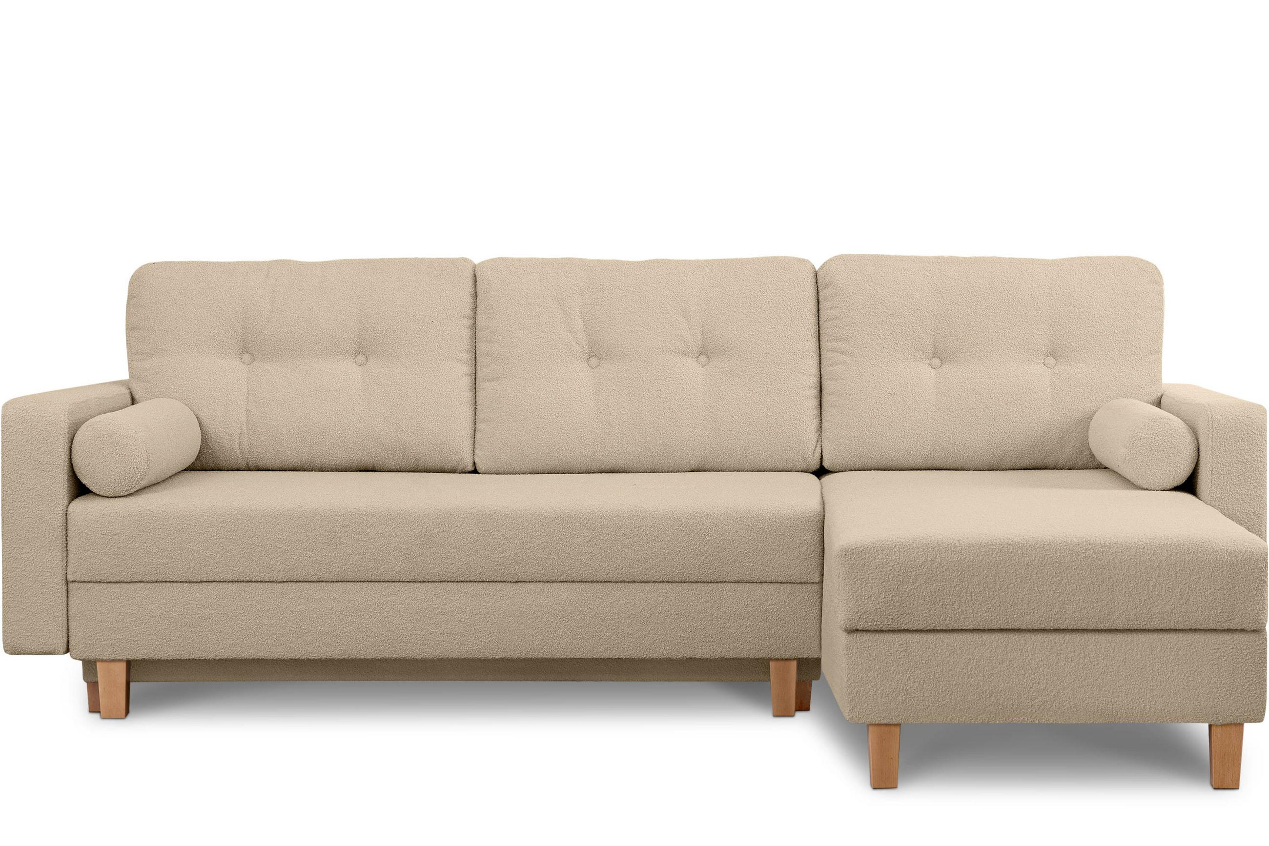 ECKSCHLAFSOFA ERISO 3/4 Sitzer und Universalecke mit Ottoman, Bouclé-Stoff, hellbeige - Beige/Creme, Textil (240/183cm) - KONSIMO®