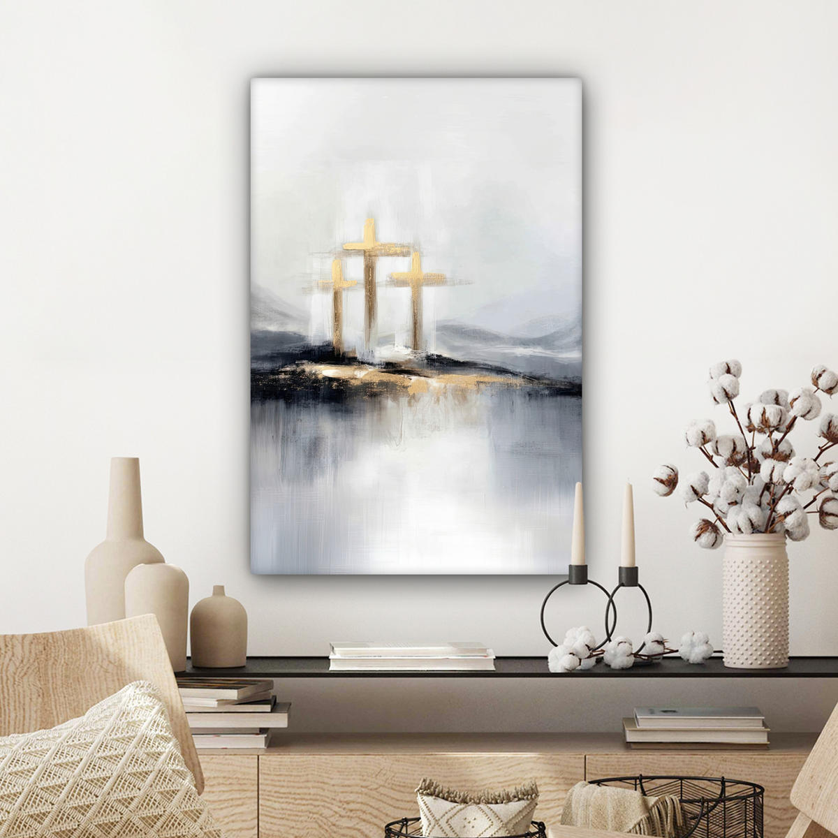 LEINWANDBILD Abstrakt - Malerei - Christentum - Kreuz Wanddeko 40x60 cm - Weiß, Textil (40/60cm) - MuchoWow