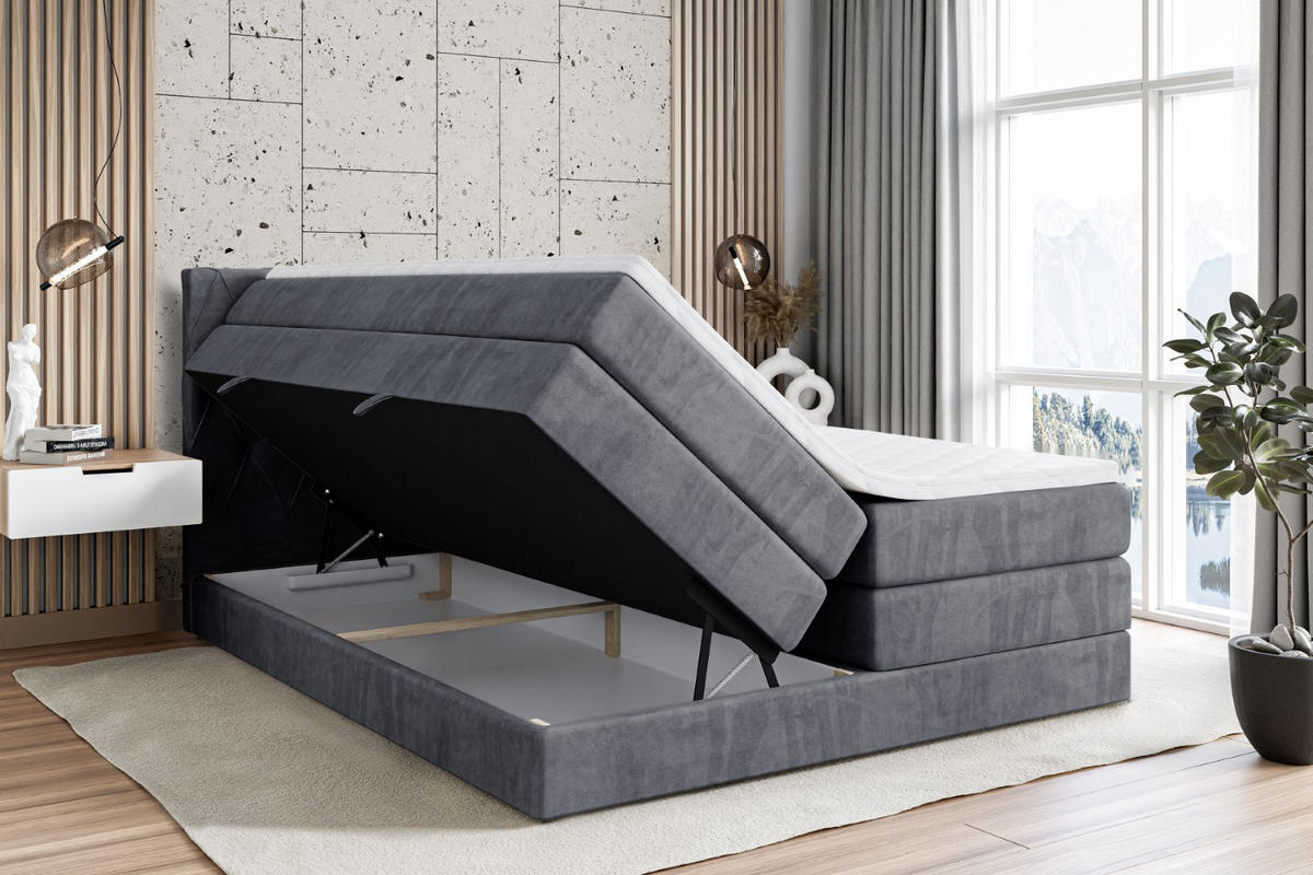 BOXSPRINGBETT AMAY-BZ KING - 140 x 200 - H3/H4 - Dunkelgrau - Dunkelgrau, Holzwerkstoff (140/200cm) - ALTDECOR