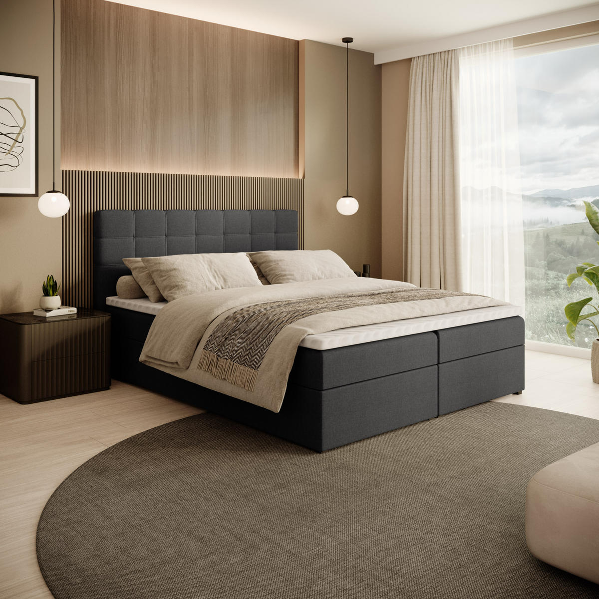 POLSTERBETT Topiq 164/203/103 schwarz - Schwarz, Holzwerkstoff/Textil (160/200cm) - Beautysofa