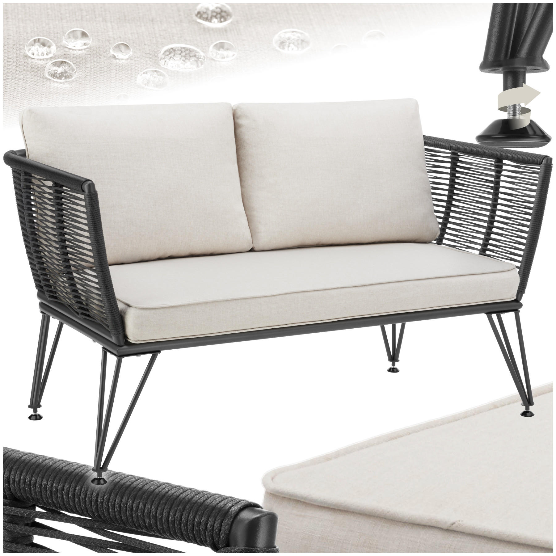 GARTEN-LOUNGESOFA Sundo,131 x 67 x 71 cm,anthrazit - Anthrazit, Textil (131/71/67cm) - tectake