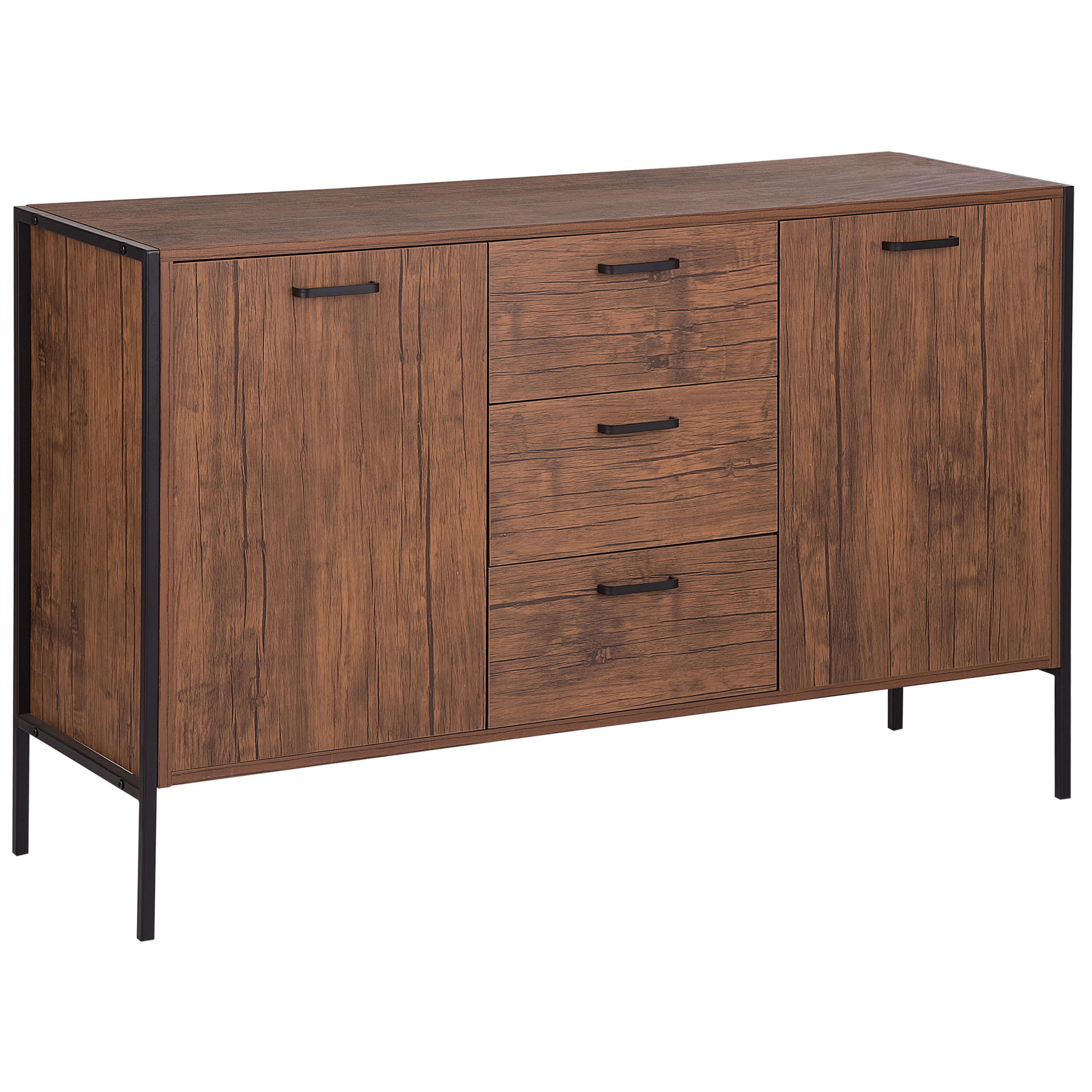 SIDEBOARD Dunkler Holzfarbton Tifton - Dunkelbraun/Schwarz, Holzwerkstoff (123/78/39cm) - Beliani