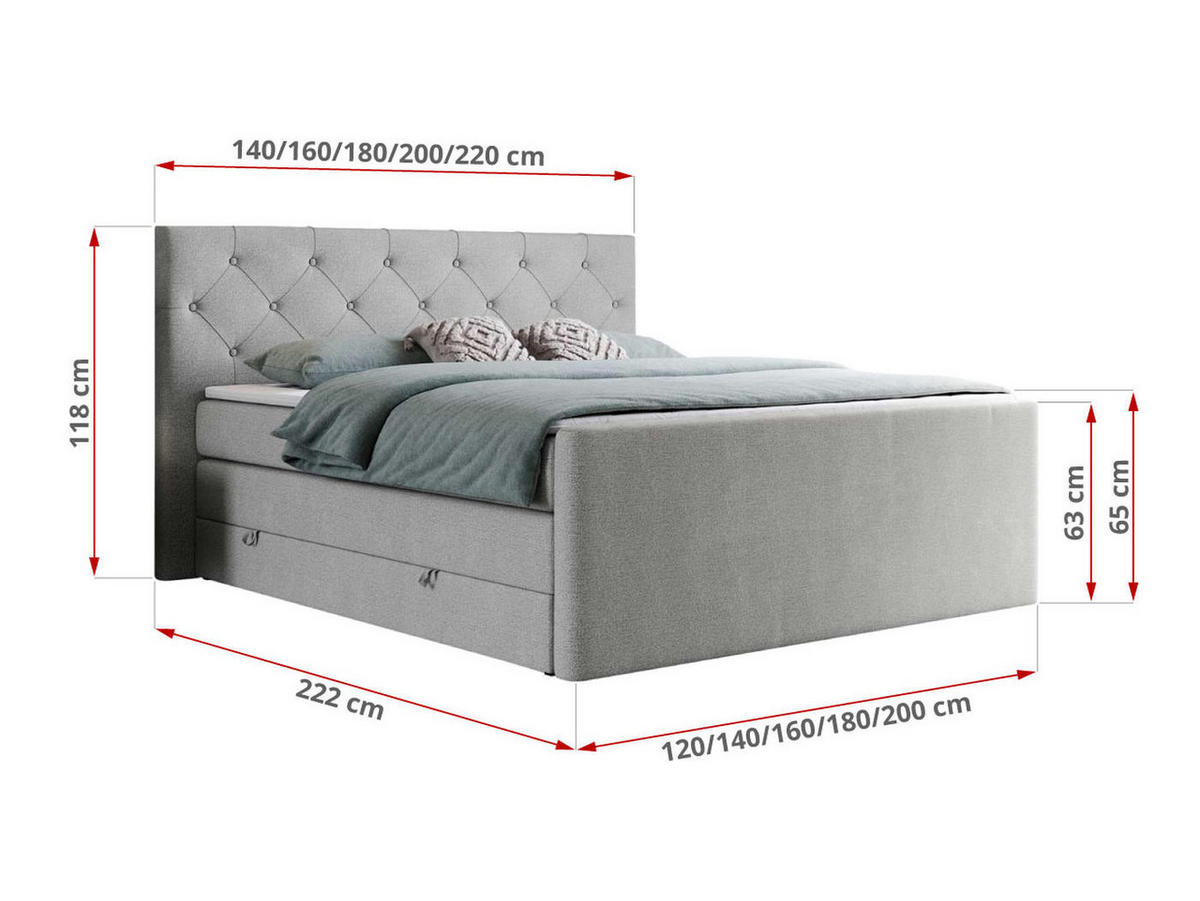 BOXSPRINGBETT KING VELEN 140/200 Hellgrau Struktur - H4 - Hellgrau, Holz/Textil (140/200cm) - MKS