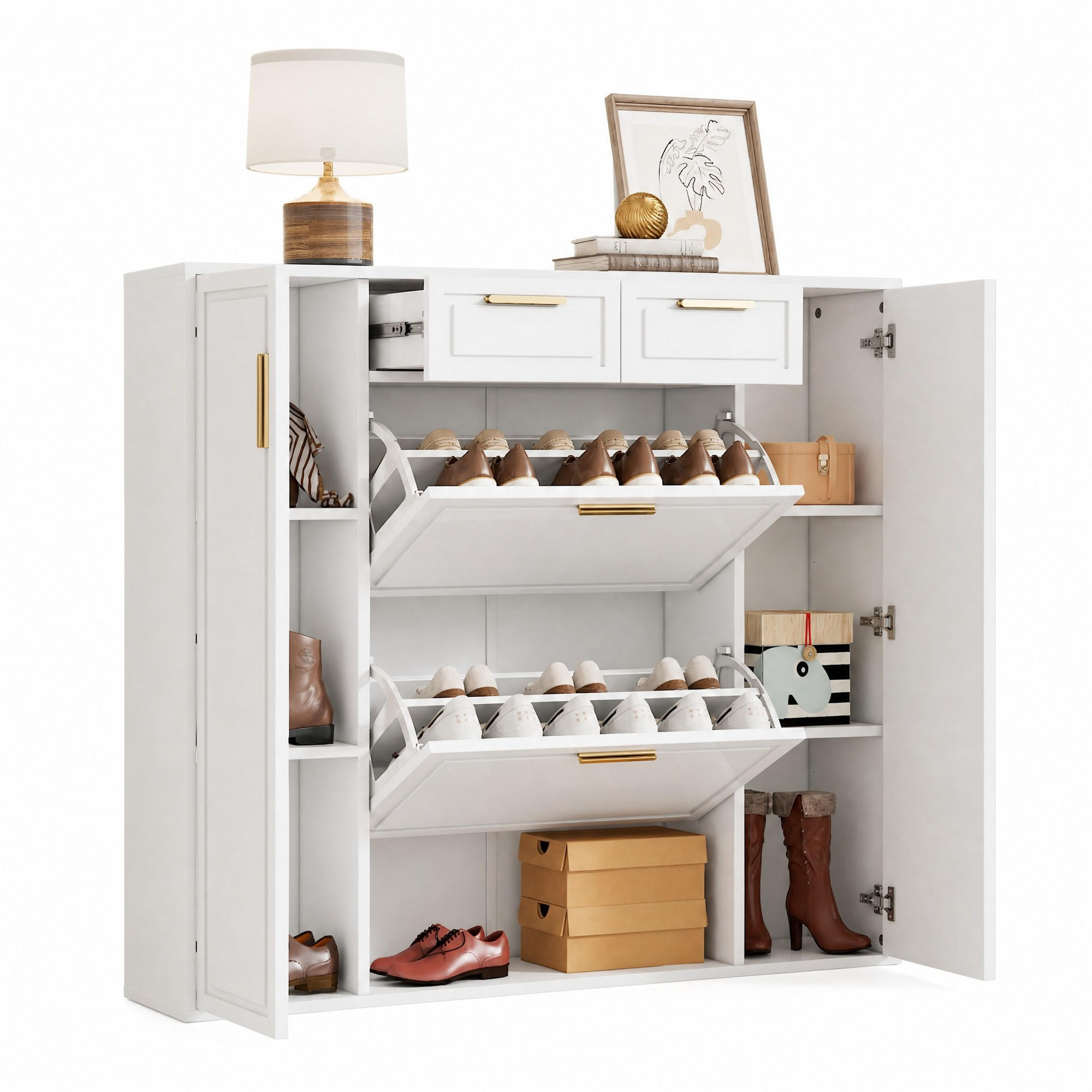 Beauniv Schuhschrank Weiß 24x107x120 cm