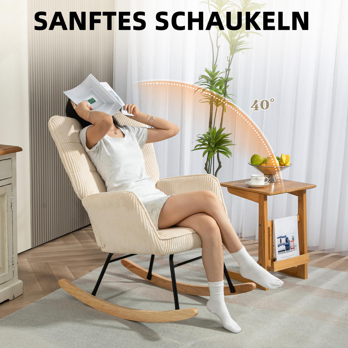 SCHAUKELSTUHL 98/71/101 cm Beige aus Holz mit Armlehnen - Beige, Holz (98/101/71cm) - OKWISH