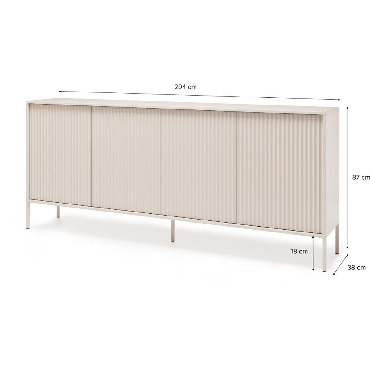 KOMMODE Noto mit 4 Türen und geriffelten Fronten, 200 cm - Kaschmir, Holzwerkstoff (204/38/87cm) - Beautysofa