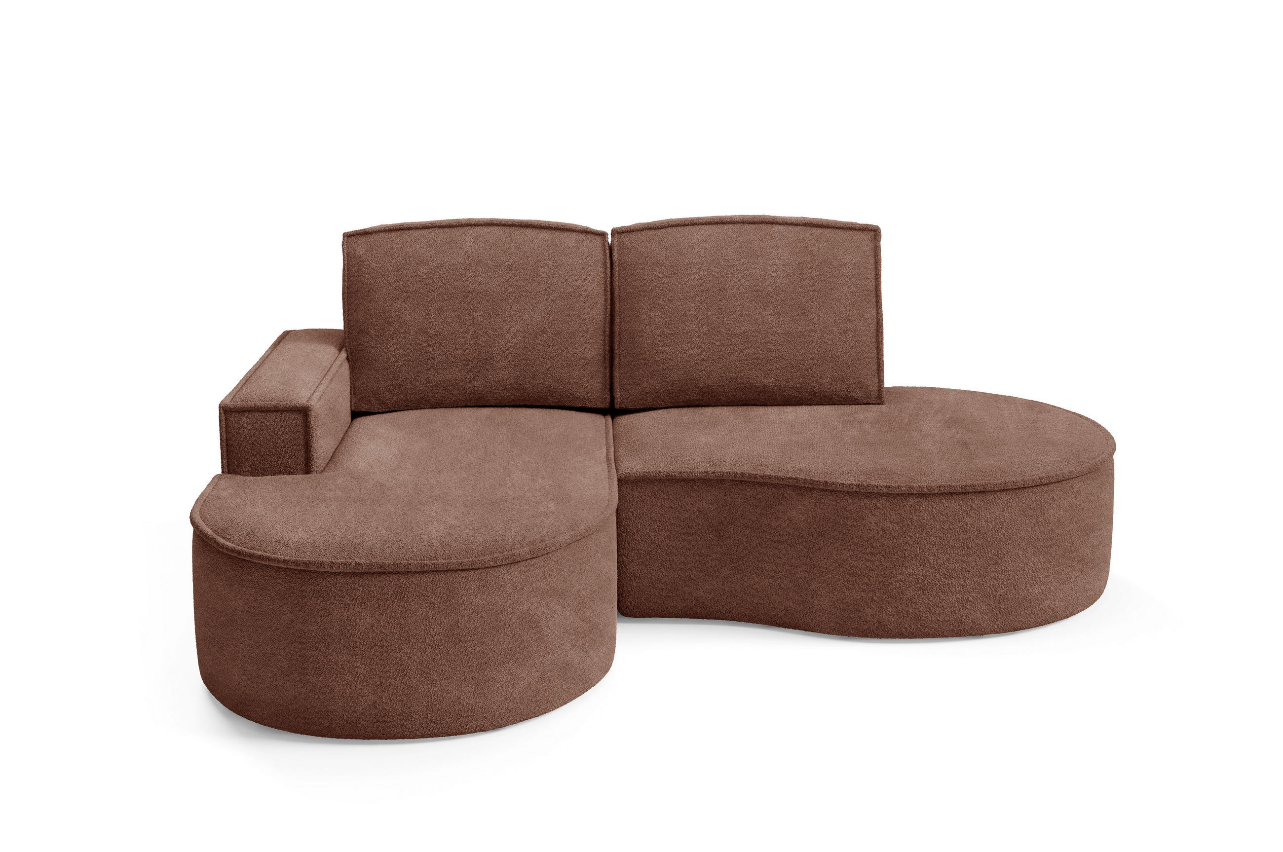 ECKSOFA MOLLY – Halbkreisförmig, Abriamo-Bouclé, Lose Kissen, Bouclé-Bezug, 210x157x88 cm, Links Braun - Mokka, Holz/Textil (157/210cm) - DomoHome