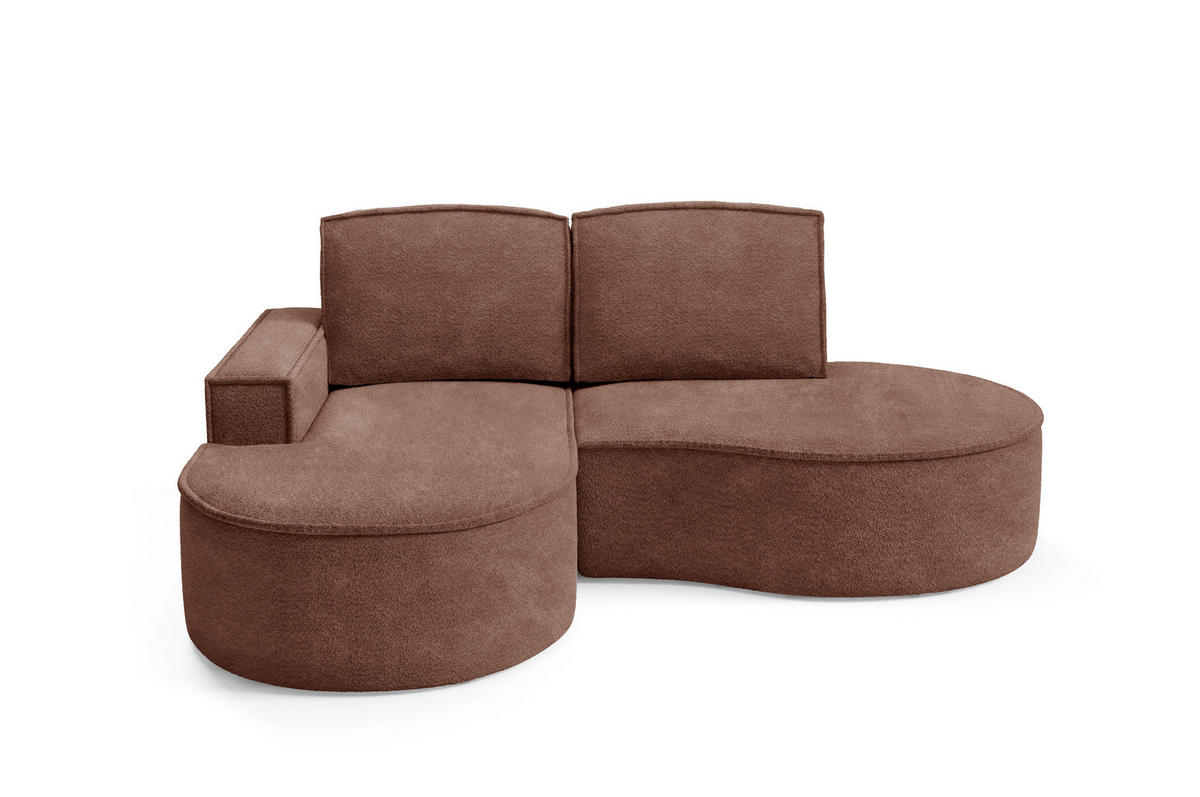 ECKSOFA MOLLY – Halbkreisförmig, Abriamo-Bouclé, Lose Kissen, Bouclé-Bezug, 210x157x88 cm, Links Braun - Mokka, Holz/Textil (157/210cm) - DomoHome