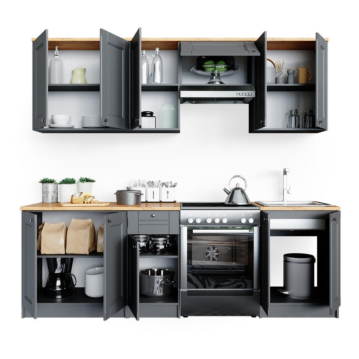 PENTRY Bergamo Ädelgrå 240 cm , AP Goldkraft - Honungsek/Grå, Träbaserade material (240/81.6/60cm) - Vicco
