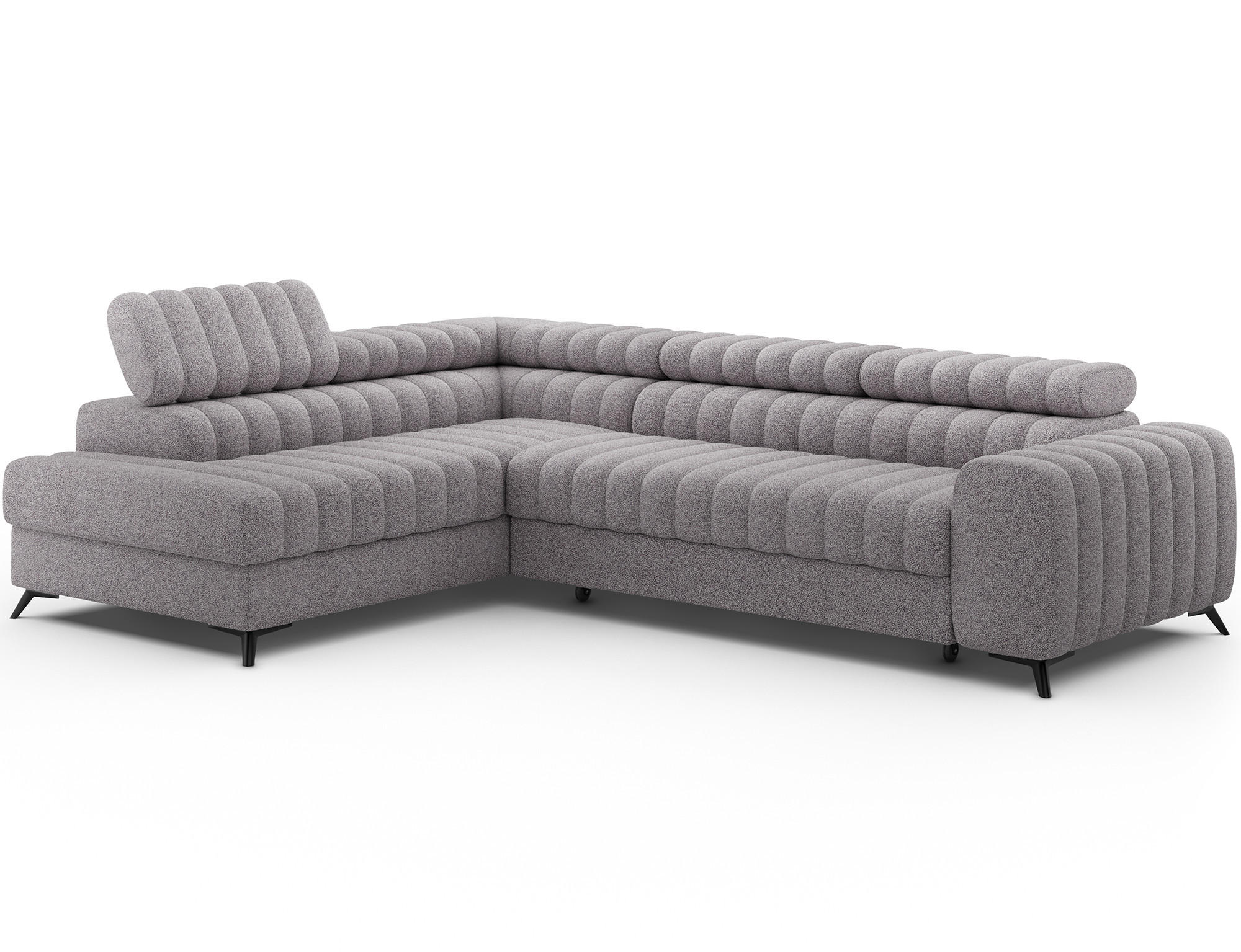 KANEDO Ecksofa mit Schlaffunktion und Bettkasten – Modernes Designsofa, verstellbare Kopfstützen, Metallfüße - Grau, Kunststoff (269/86cm) - Wohnideebilder