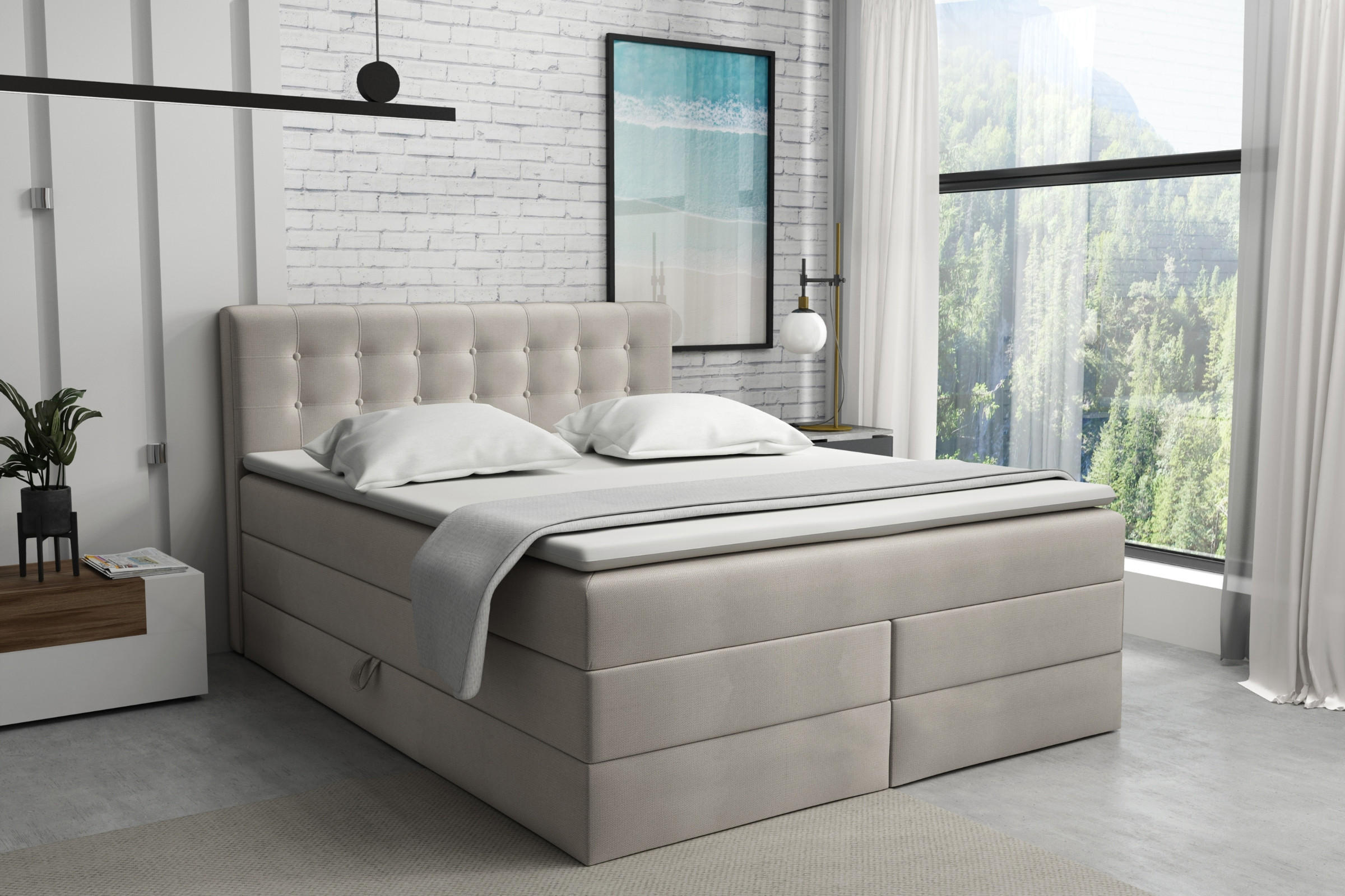 BOXSPRINGBETT SANTE 200/200 in Velour Beige - Beige, Holz/Holzwerkstoff (200/200cm) - Deine Möbel 24