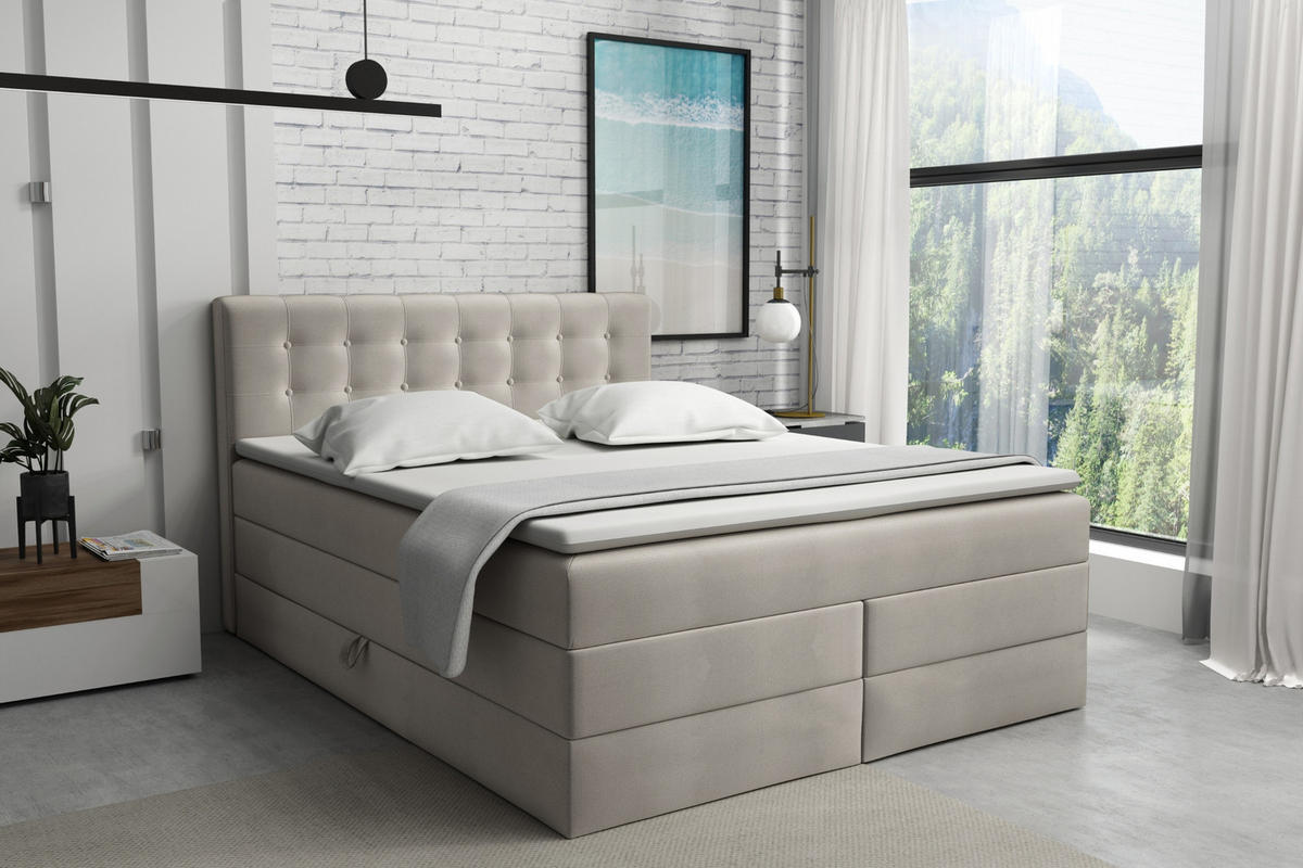 BOXSPRINGBETT SANTE 200/200 in Velour Beige - Beige, Holz/Holzwerkstoff (200/200cm) - Deine Möbel 24