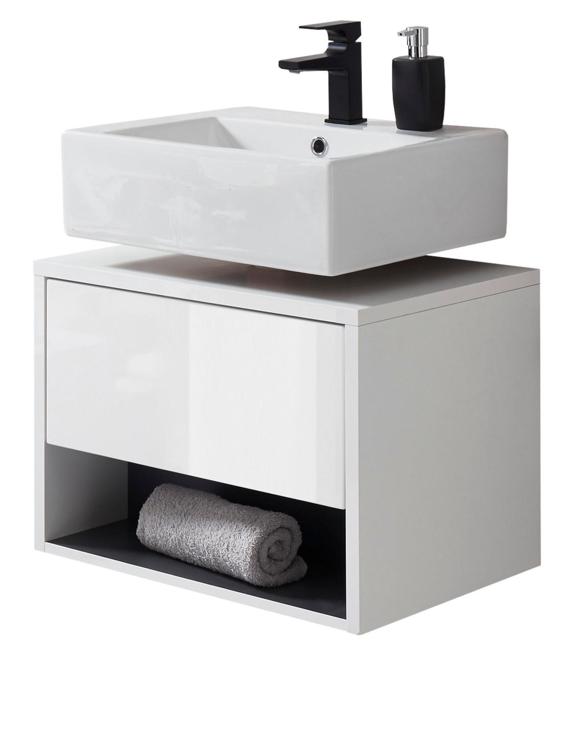 Furn.Design Waschbeckenunterschrank Weiß Hochglanz, Grau 60x44x46 cm