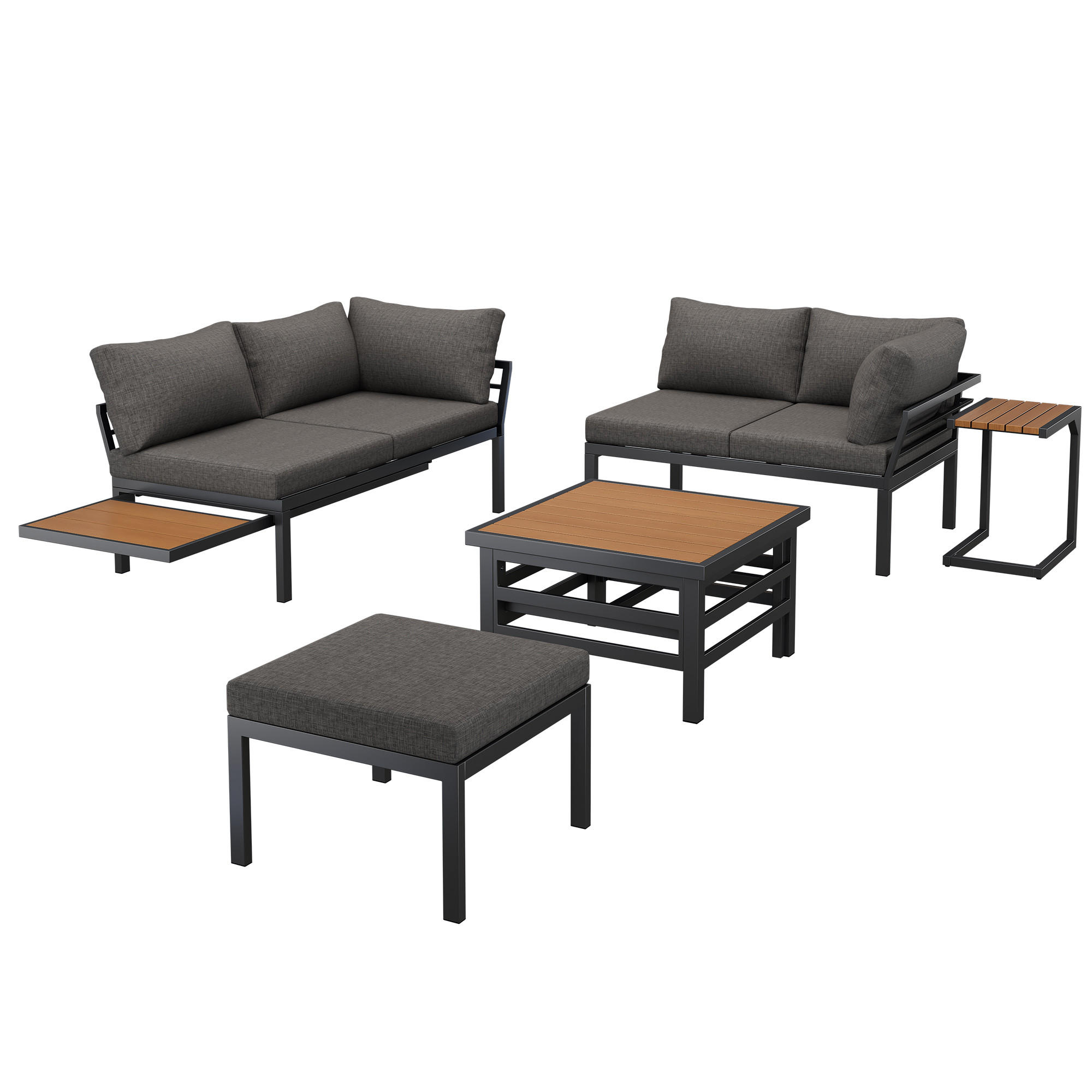 GARTENMÖBEL 186x56x65cm grau aus Eisen und mit verstellbarem Tisch - Grau, Metall - Modfu