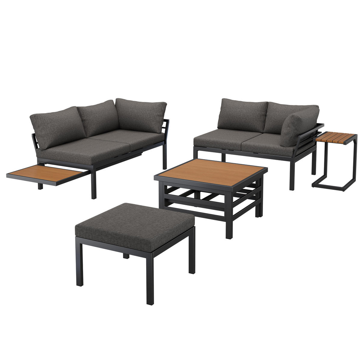 GARTENMÖBEL 186x56x65cm grau aus Eisen und mit verstellbarem Tisch - Grau, Metall - Modfu