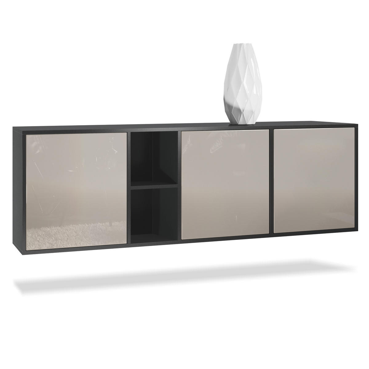 SIDEBOARD Cuba Türen in Sandgrau Hochglanz - Sandfarben, Holzwerkstoff (182/53/35cm) - Vladon