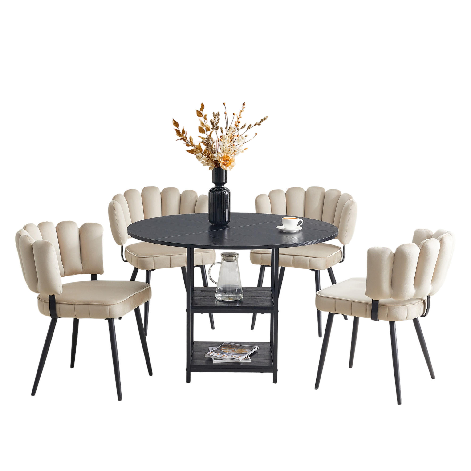 ESSGRUPPE DE-39428 5-teilig, mit doppelter Ablage und 4 Stühlen Hellbraun - Hellbraun, Metall (107/75/107cm) - ComfortXL