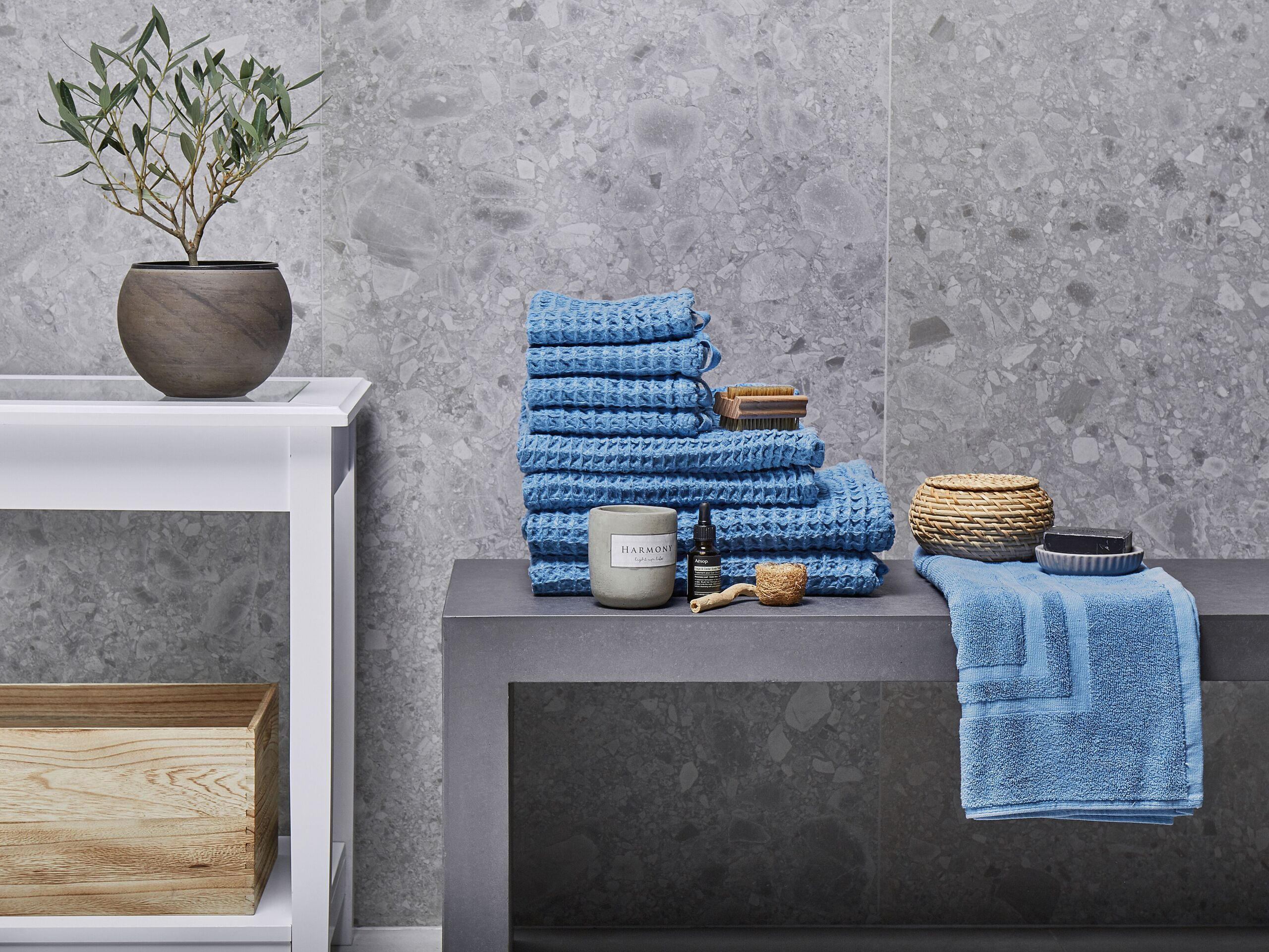 BADEHANDTUCH 9-teilig Blau Areora - Blau, Textil (70/140cm) - Beliani