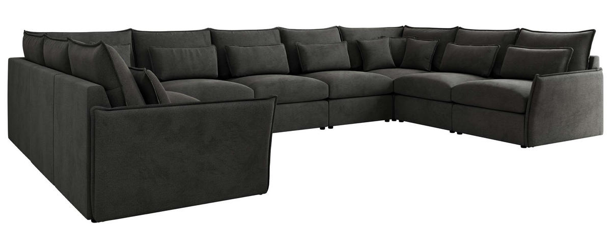 WOHNLANDSCHAFT VERSO U 9M Dunkelgrau Velvet - Dunkelgrau/Schwarz, Kunststoff/Textil (442/93/270cm) - MKS