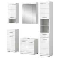 BADMÖBEL-SET weiß Hochglanz 5-teilig 164 cm, Komplettset mit viel Stauraum - Weiß Hochglanz, Glas/Holzwerkstoff (164/191/34cm) - Inn.Furn