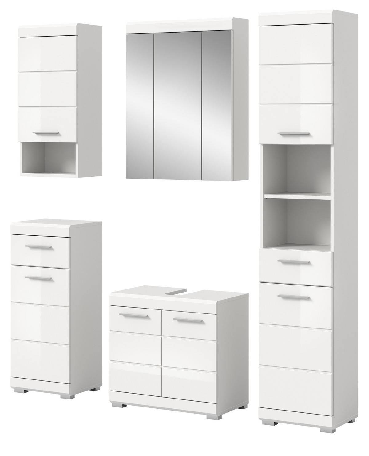 BADMÖBEL-SET weiß Hochglanz 5-teilig 164 cm, Komplettset mit viel Stauraum - Weiß Hochglanz, Glas/Holzwerkstoff (164/191/34cm) - Inn.Furn