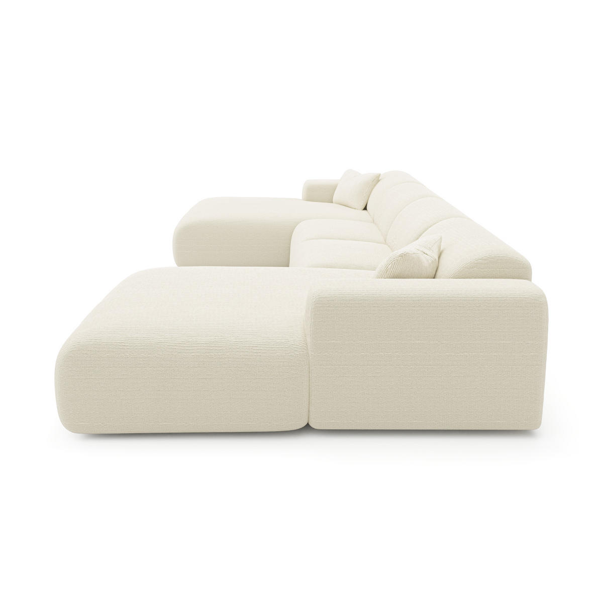 WOHNLANDSCHAFT Gerippter Samt Creme 366cm - Creme, Textil (366/73/165cm) - Sia Home