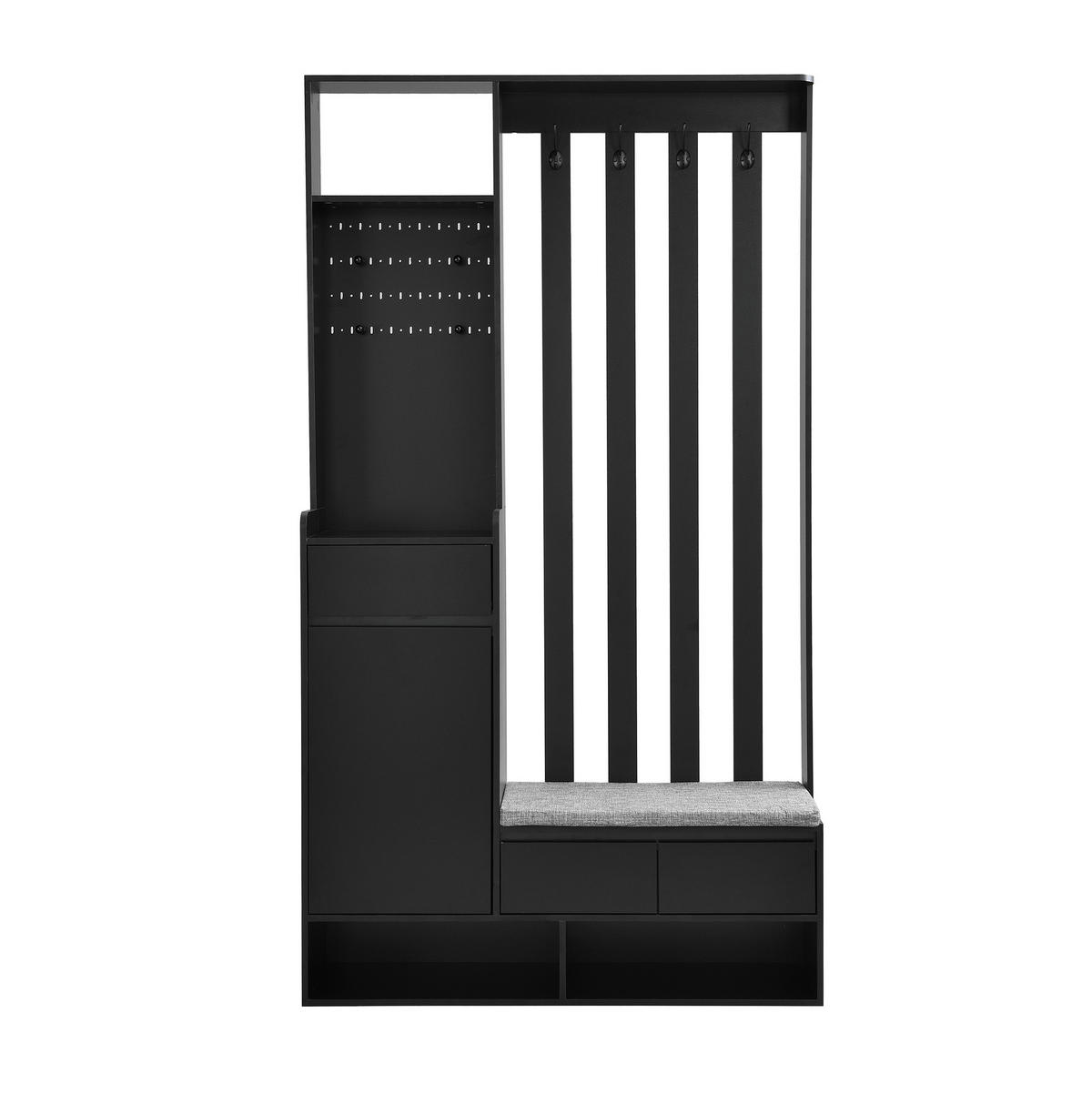 FLURGARDEROBE mit Sitzbank 100 x 35 x 180 cm MDF Schwarz - Schwarz, Holzwerkstoff (35/180/100cm) - Beauniv