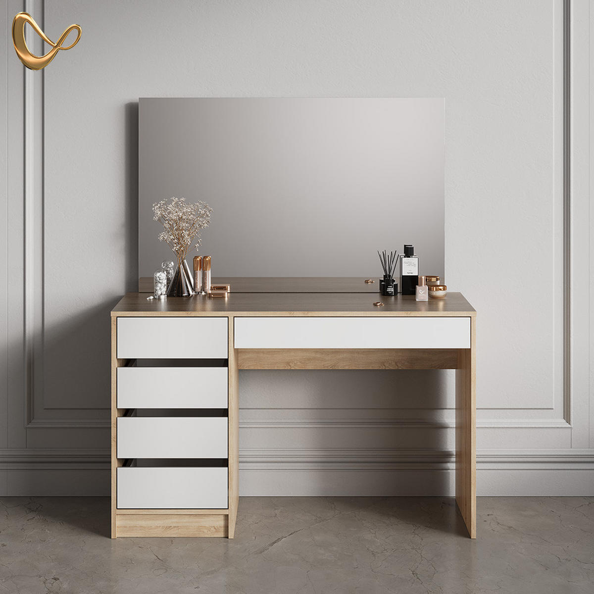 SCHMINKTISCH Imola Weiß/Sonoma 120 cm - Weiß/Sonoma Eiche, Holzwerkstoff (120/75/55cm) - Livinity®