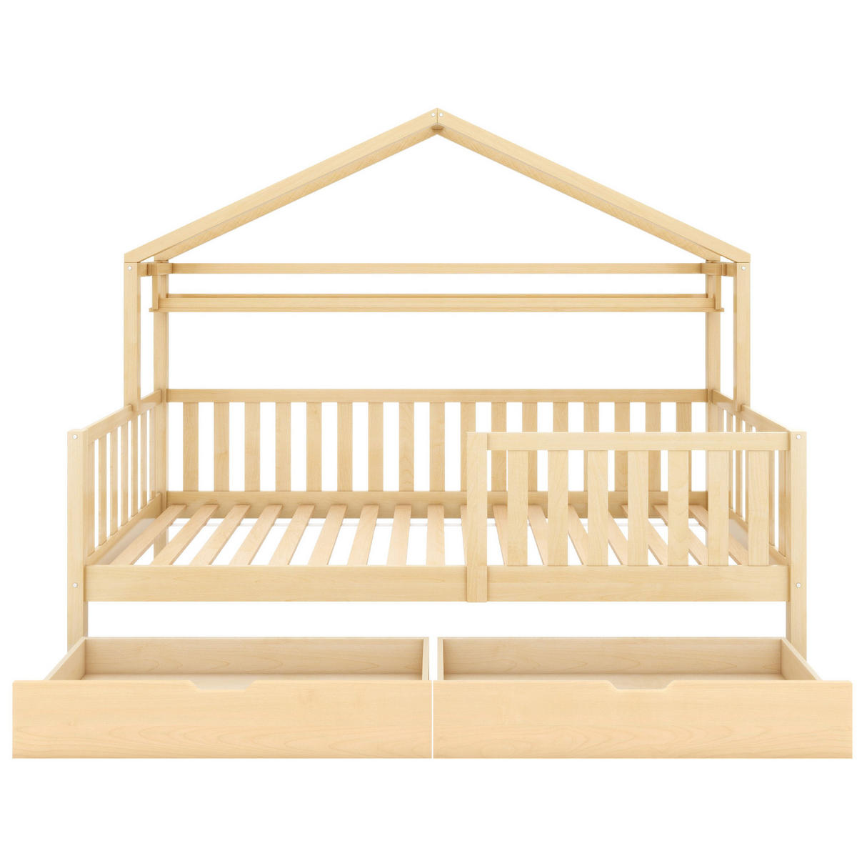 HAUSBETT 90/200 cm aus Kiefernholz mit Schubladen und Ablage - Naturfarben, Holz (90/200cm) - Flora Grace