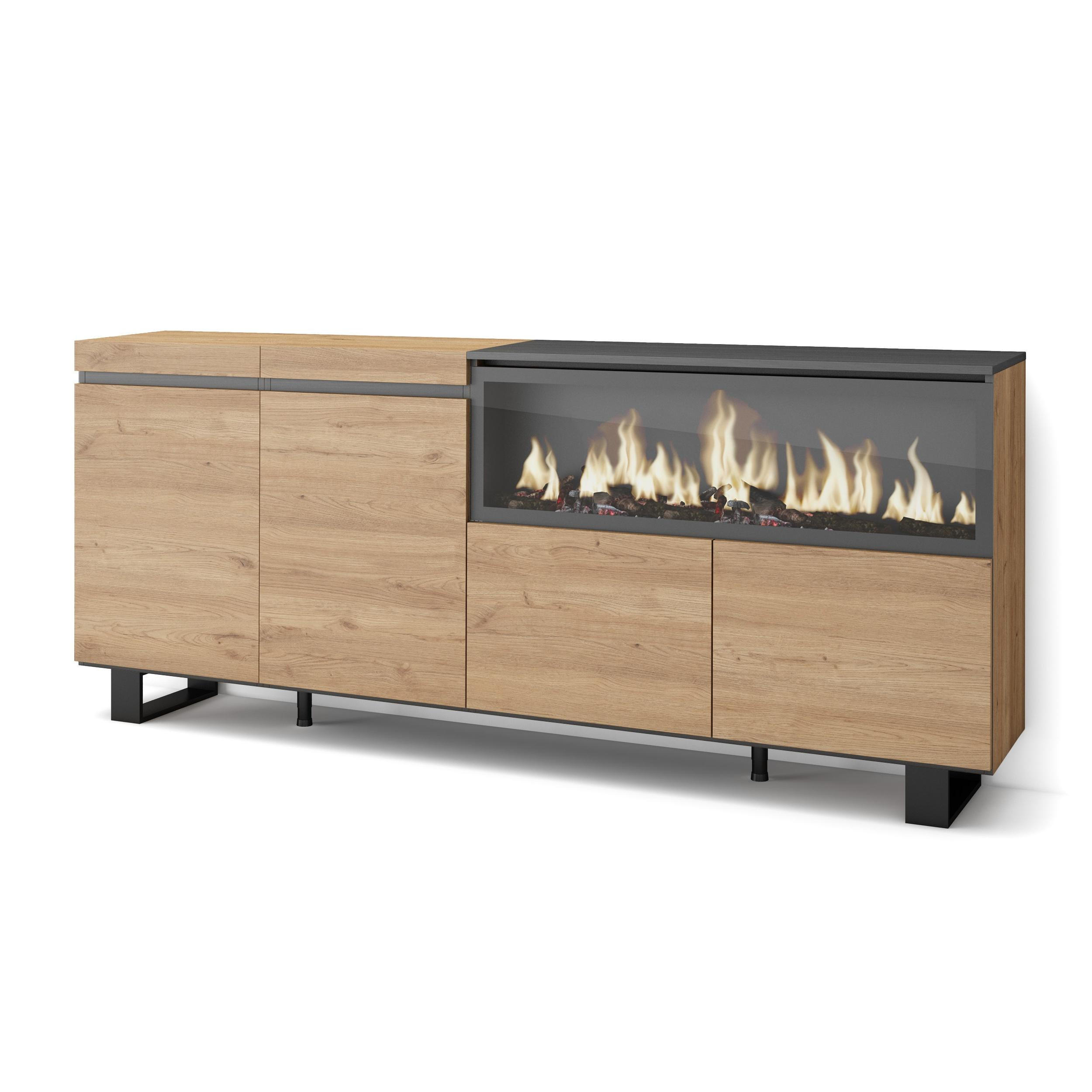 SIDEBOARD Highboard, Elektrokamin XXL, eiche, 208/35/87cm - Eichefarben/Beige, Holzwerkstoff (208/87/35cm) - Skraut Home